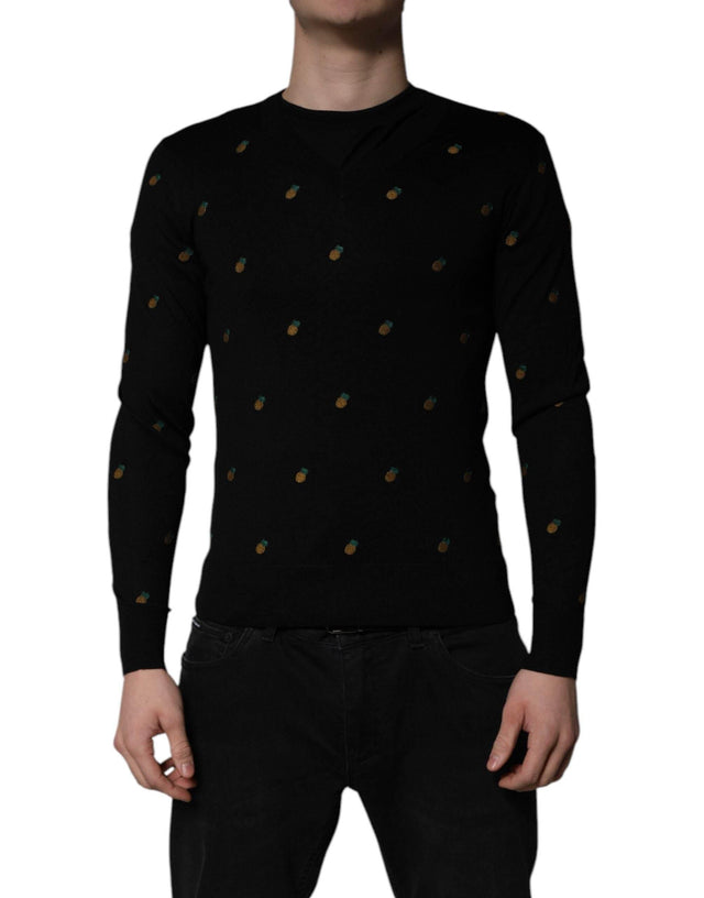Dolce & Gabbana Black Pineapple Crew Neck Pullover Sweater - Hilstor