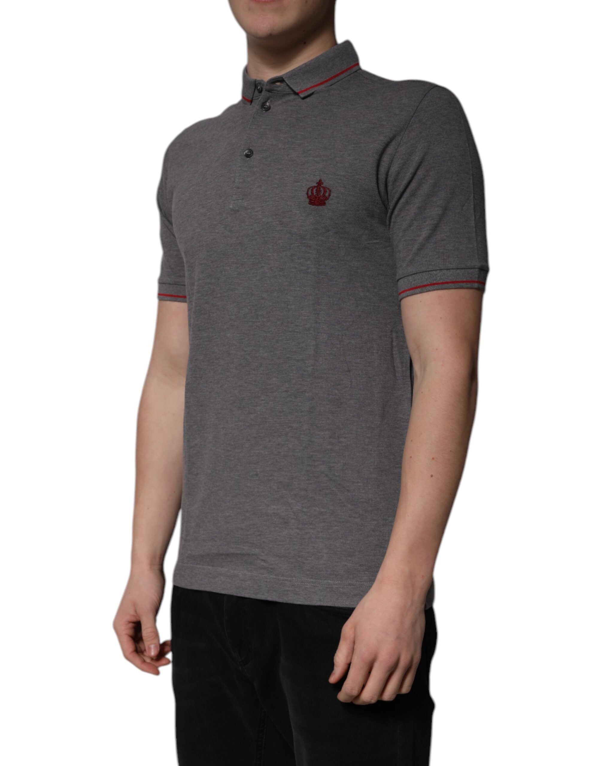 Dolce &amp; Gabbana grå polo-t-shirt i bomuld med kronekrave