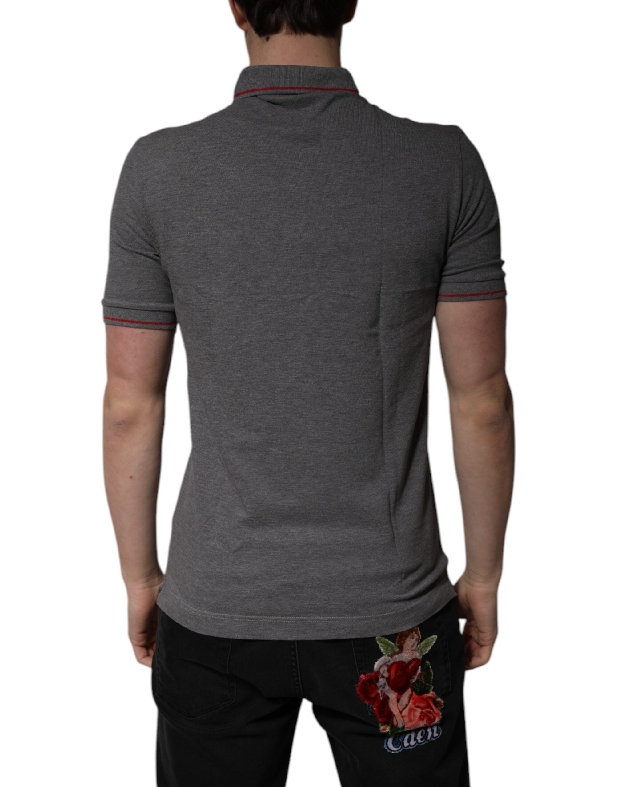 Dolce &amp; Gabbana grå polo-t-shirt i bomuld med kronekrave
