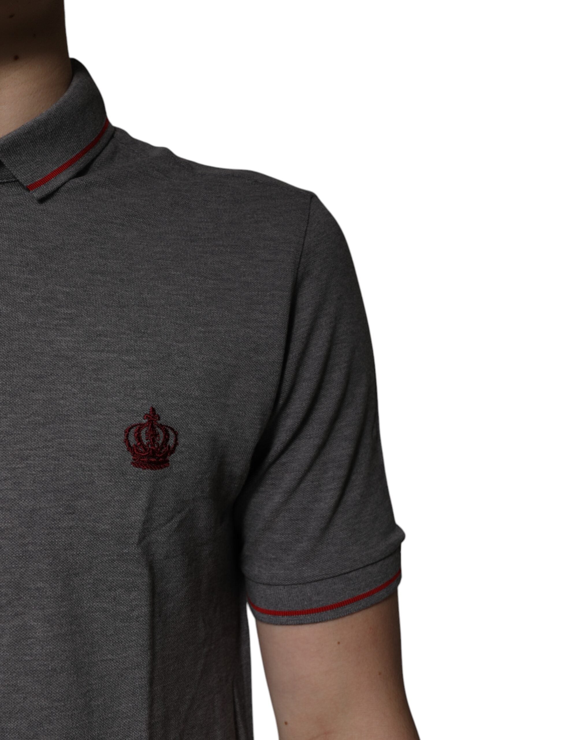 Dolce &amp; Gabbana grå polo-t-shirt i bomuld med kronekrave