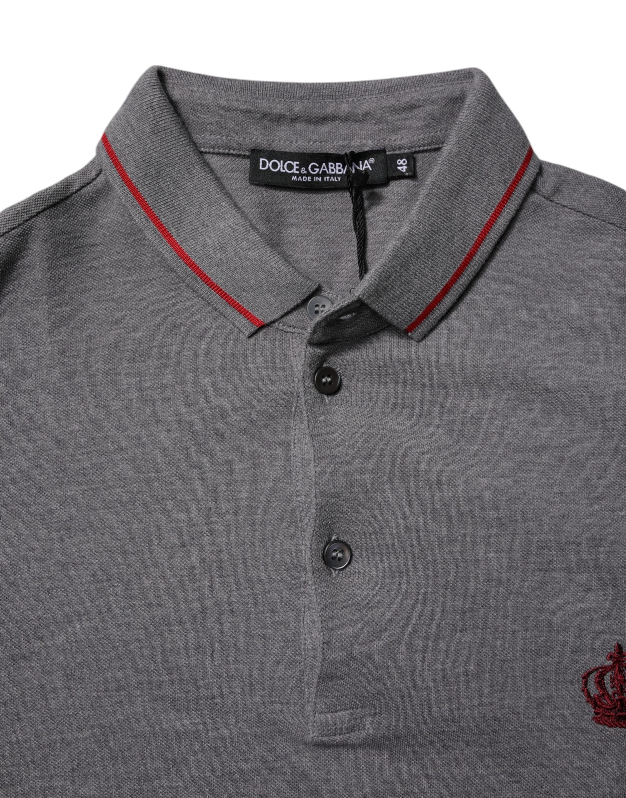 Dolce &amp; Gabbana grå polo-t-shirt i bomuld med kronekrave