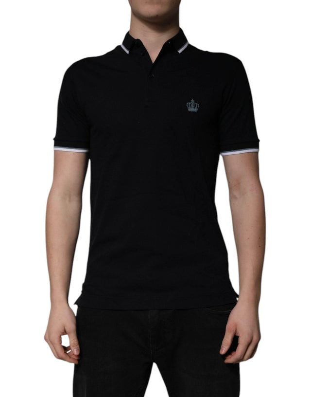 Dolce & Gabbana Black Cotton Crown Collared Polo T-shirt - Hilstor