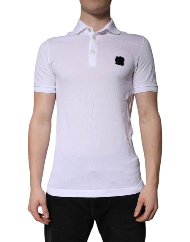 Dolce & Gabbana White Cotton Logo Collared Polo T-shirt - Hilstor