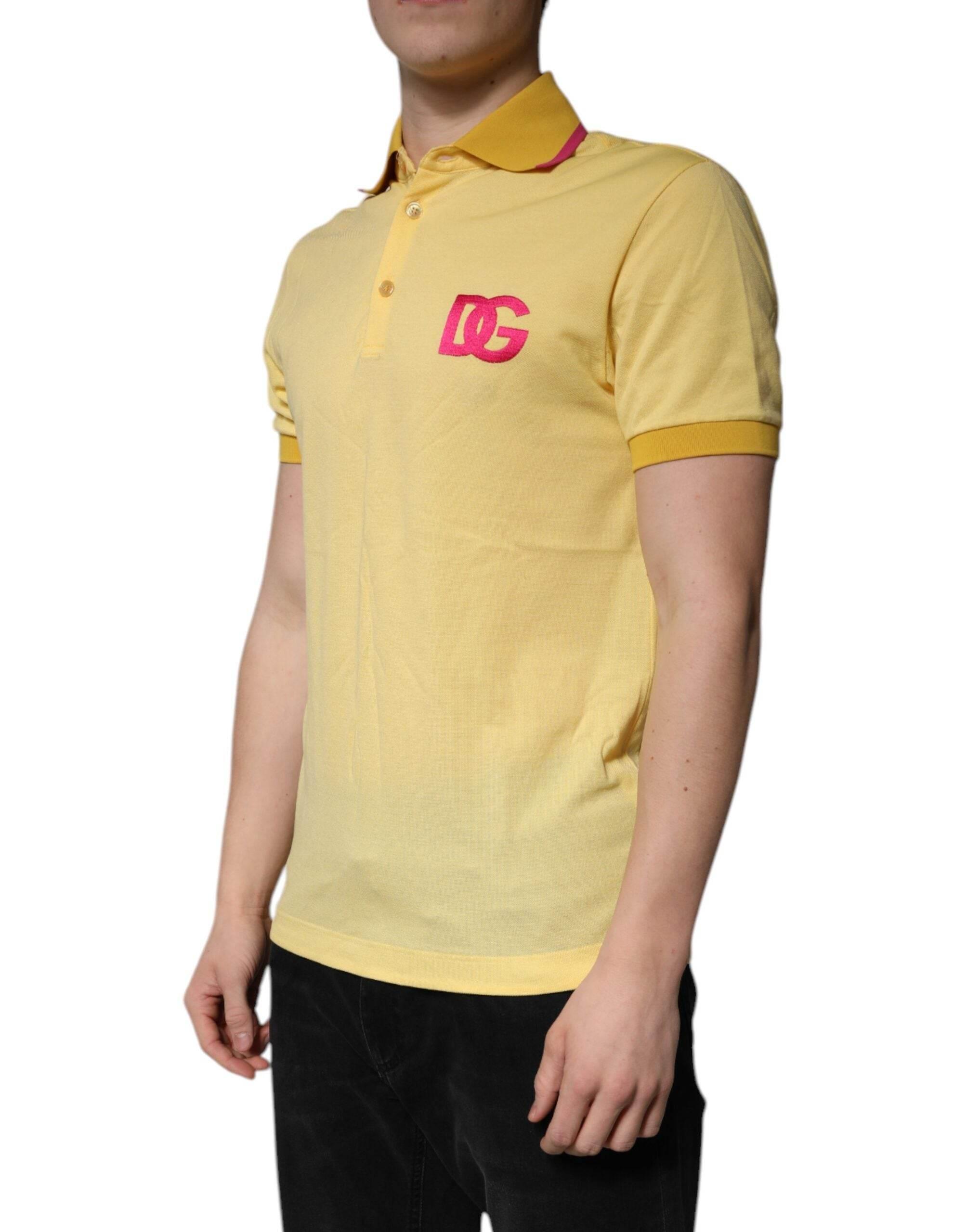 Dolce & Gabbana Yellow Cotton Logo Collared Polo T-shirt - Hilstor