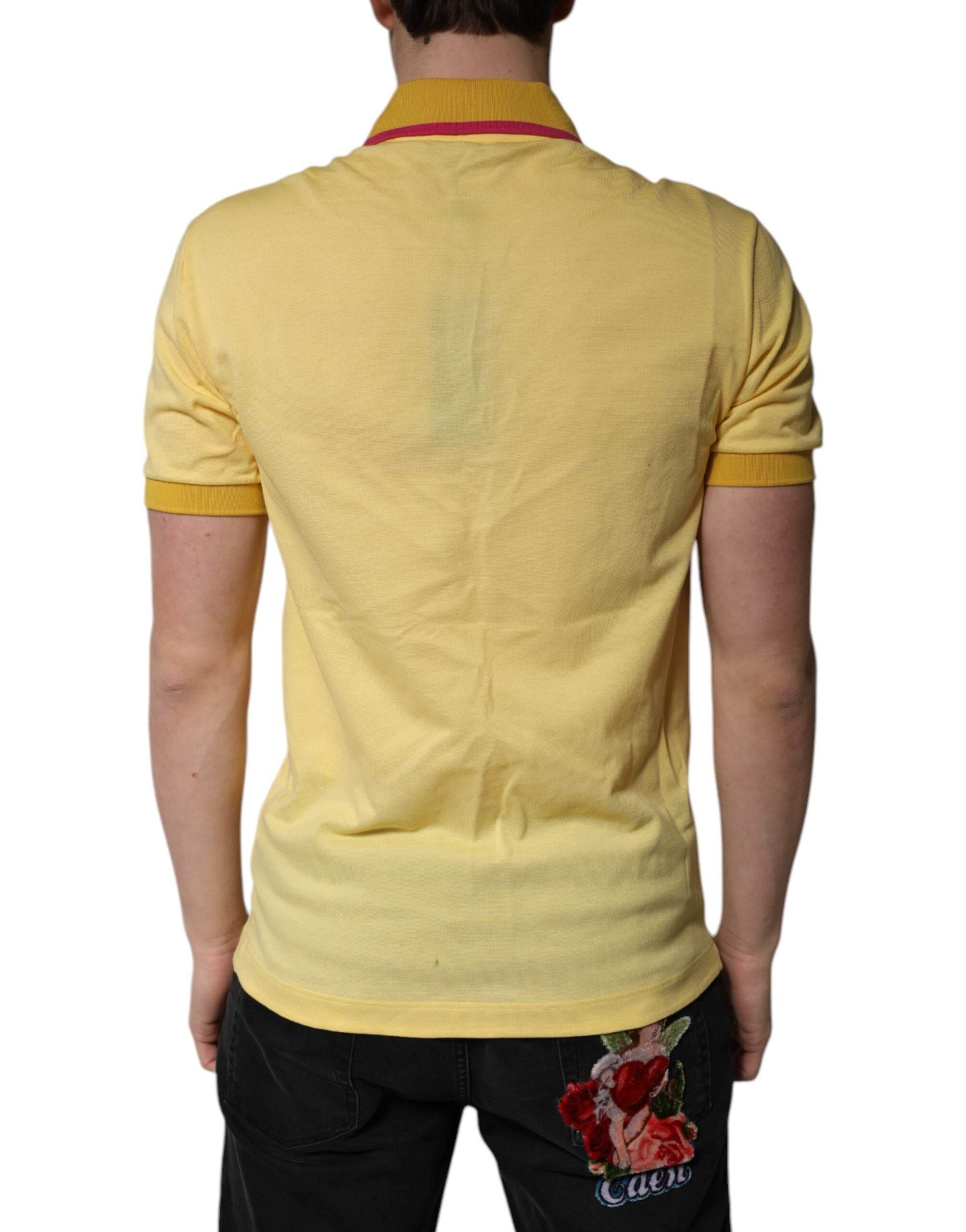 Dolce & Gabbana Yellow Cotton Logo Collared Polo T-shirt - Hilstor