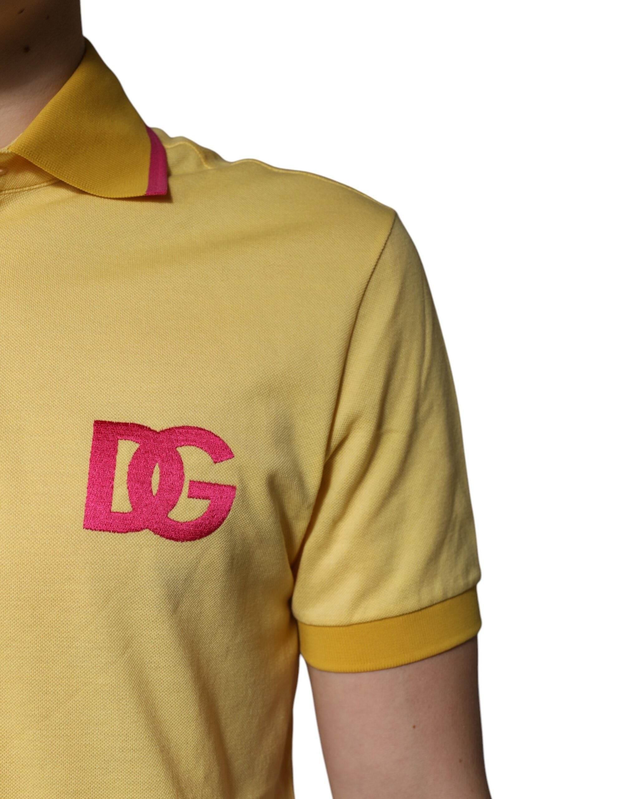 Dolce & Gabbana Yellow Cotton Logo Collared Polo T-shirt - Hilstor
