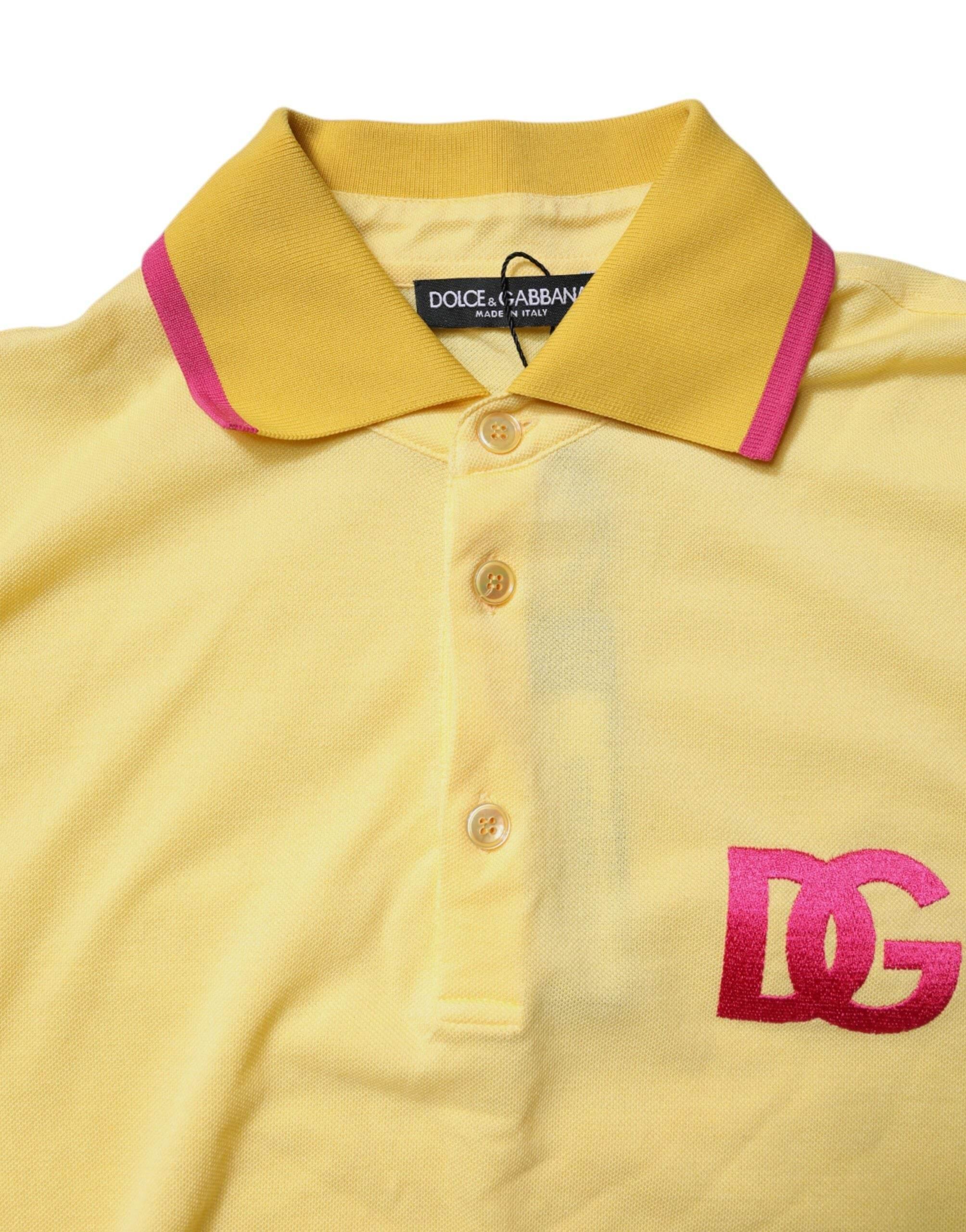 Dolce & Gabbana Yellow Cotton Logo Collared Polo T-shirt - Hilstor