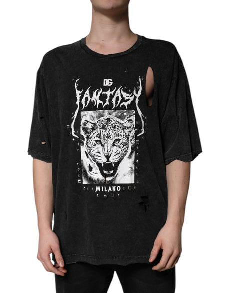Dolce & Gabbana Black Graphic Print Cotton Crew Neck T-shirt - Hilstor