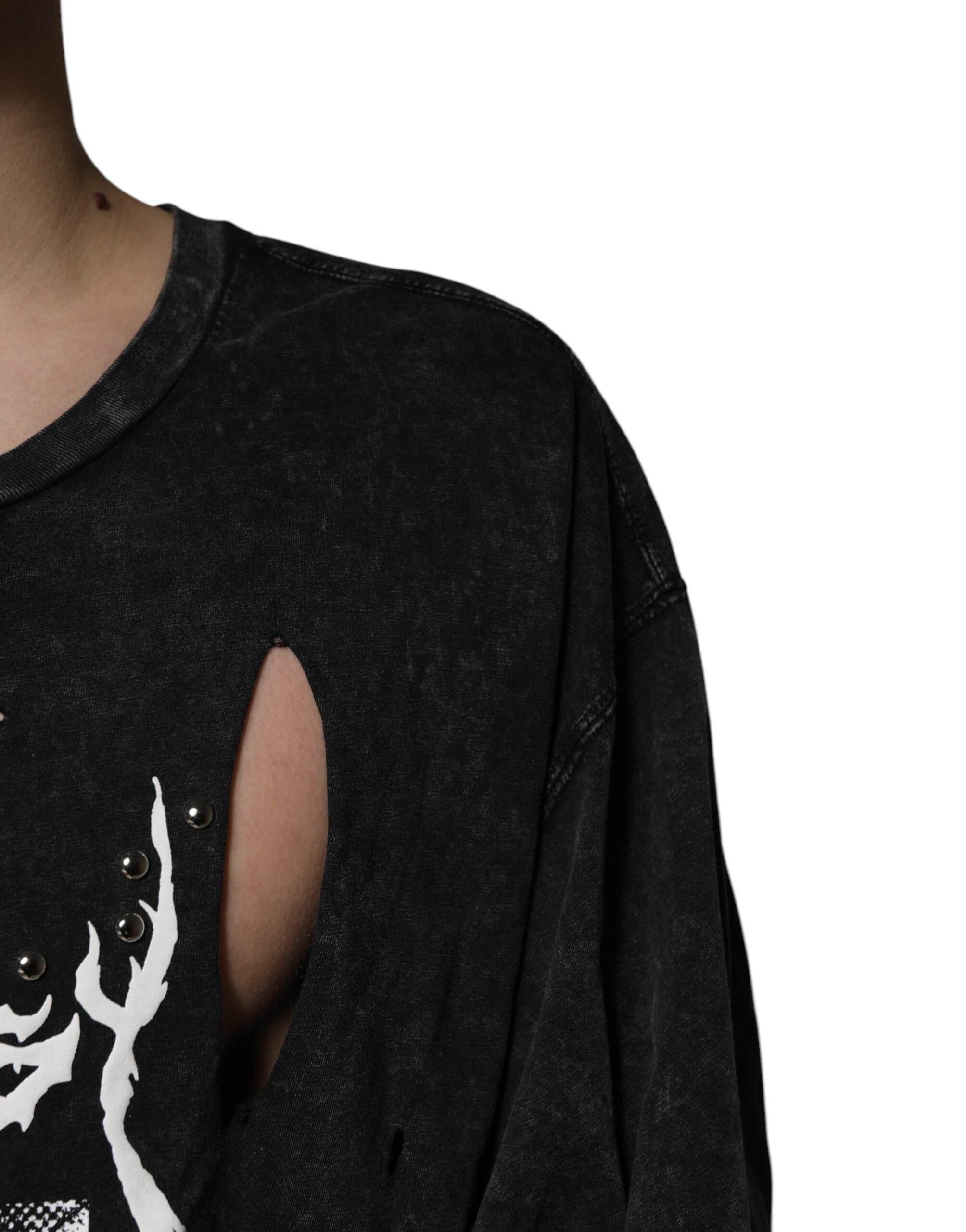 Dolce & Gabbana Black Graphic Print Cotton Crew Neck T-shirt - Hilstor