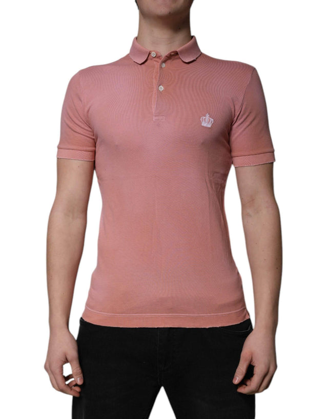 Dolce & Gabbana Pink Cotton Crown Collared Polo T-shirt - Hilstor
