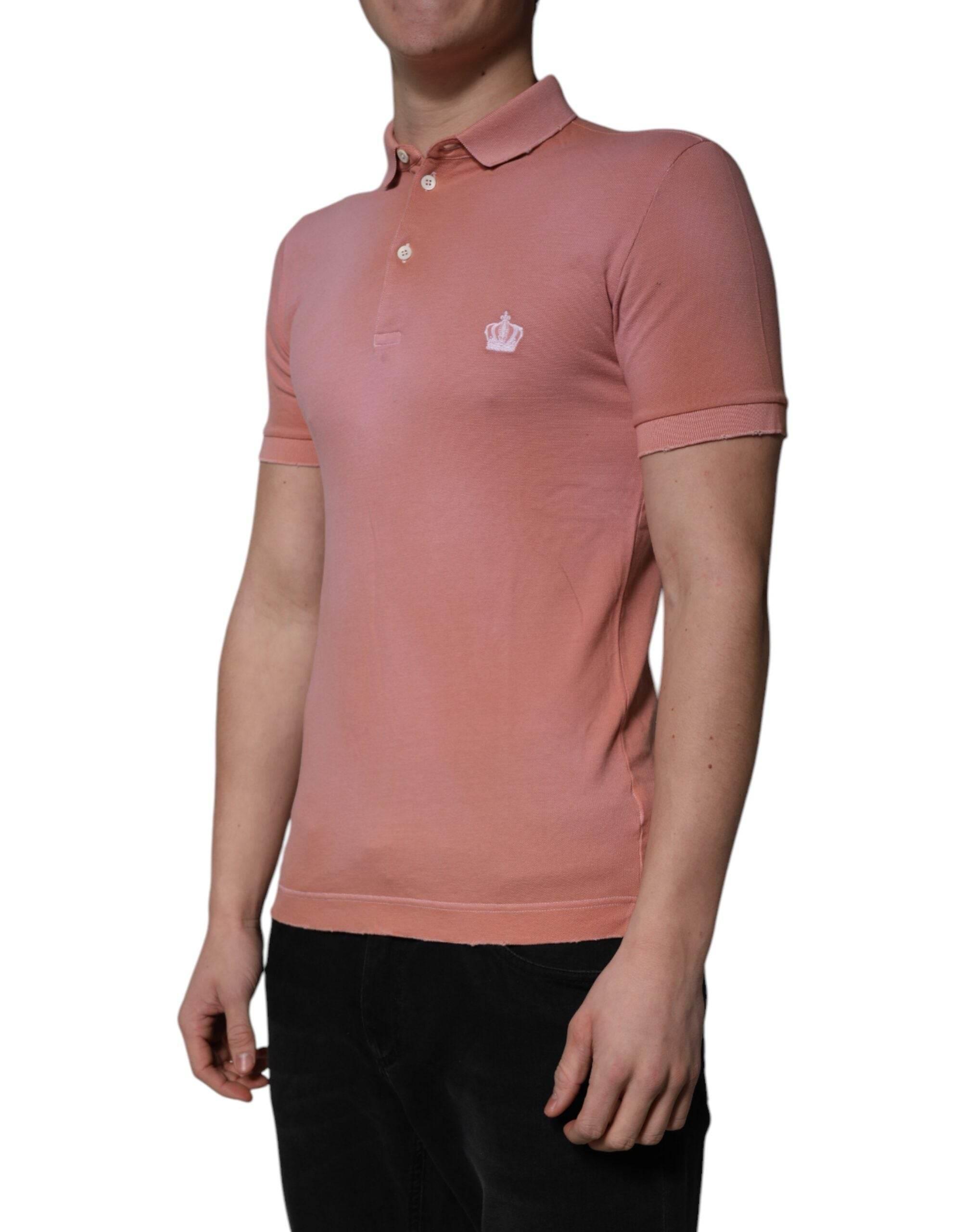 Dolce & Gabbana Pink Cotton Crown Collared Polo T-shirt - Hilstor