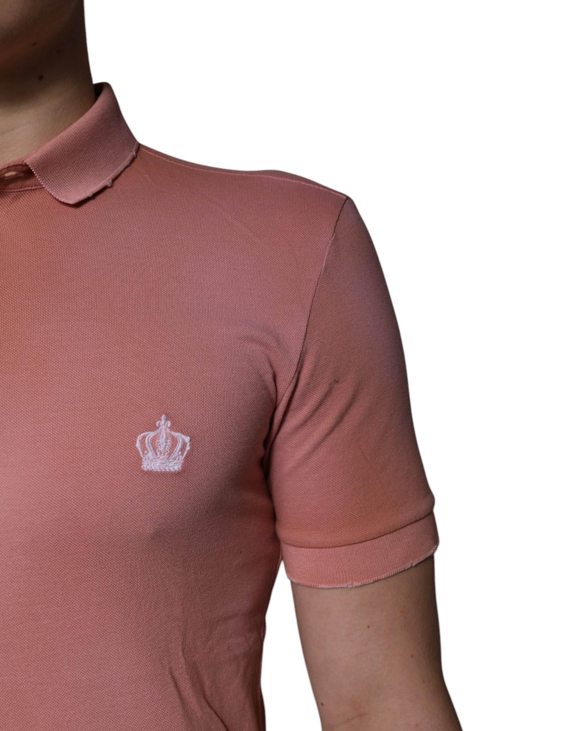 Dolce & Gabbana Pink Cotton Crown Collared Polo T-shirt - Hilstor