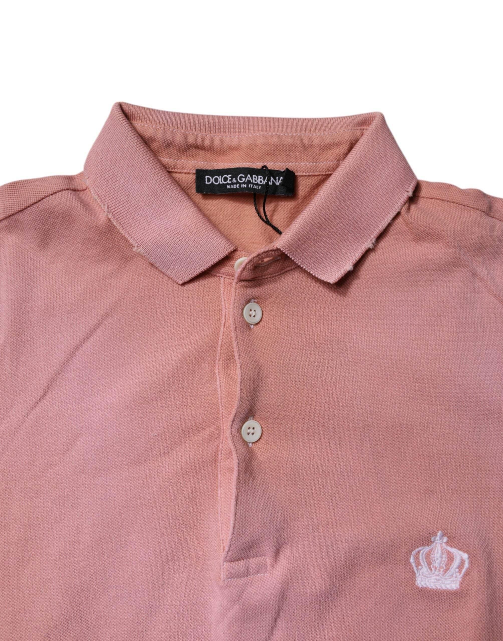 Dolce & Gabbana Pink Cotton Crown Collared Polo T-shirt - Hilstor