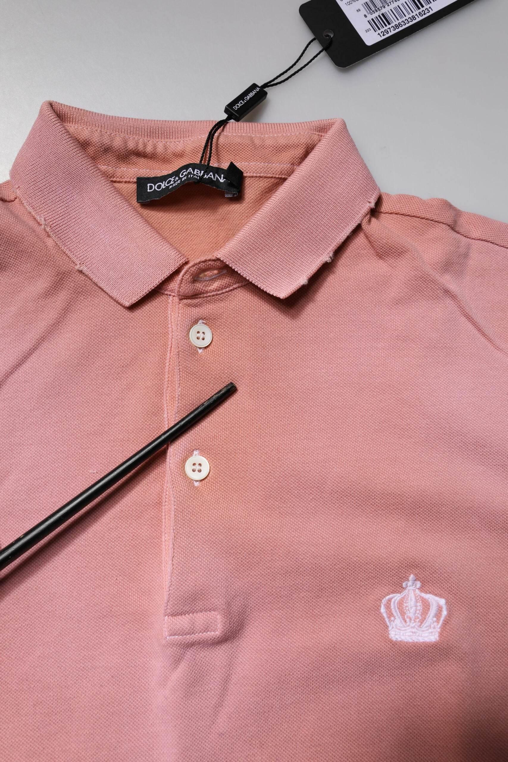 Dolce & Gabbana Pink Cotton Crown Collared Polo T-shirt - Hilstor