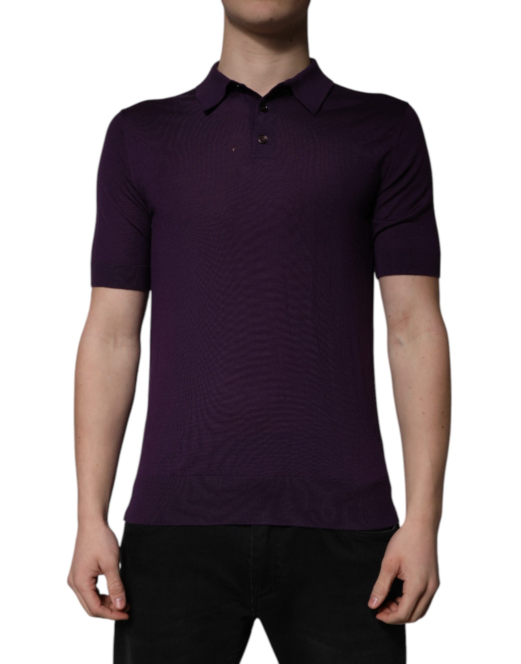 Dolce &amp; Gabbana Violett Cashmere Polo T-shirt med Krage