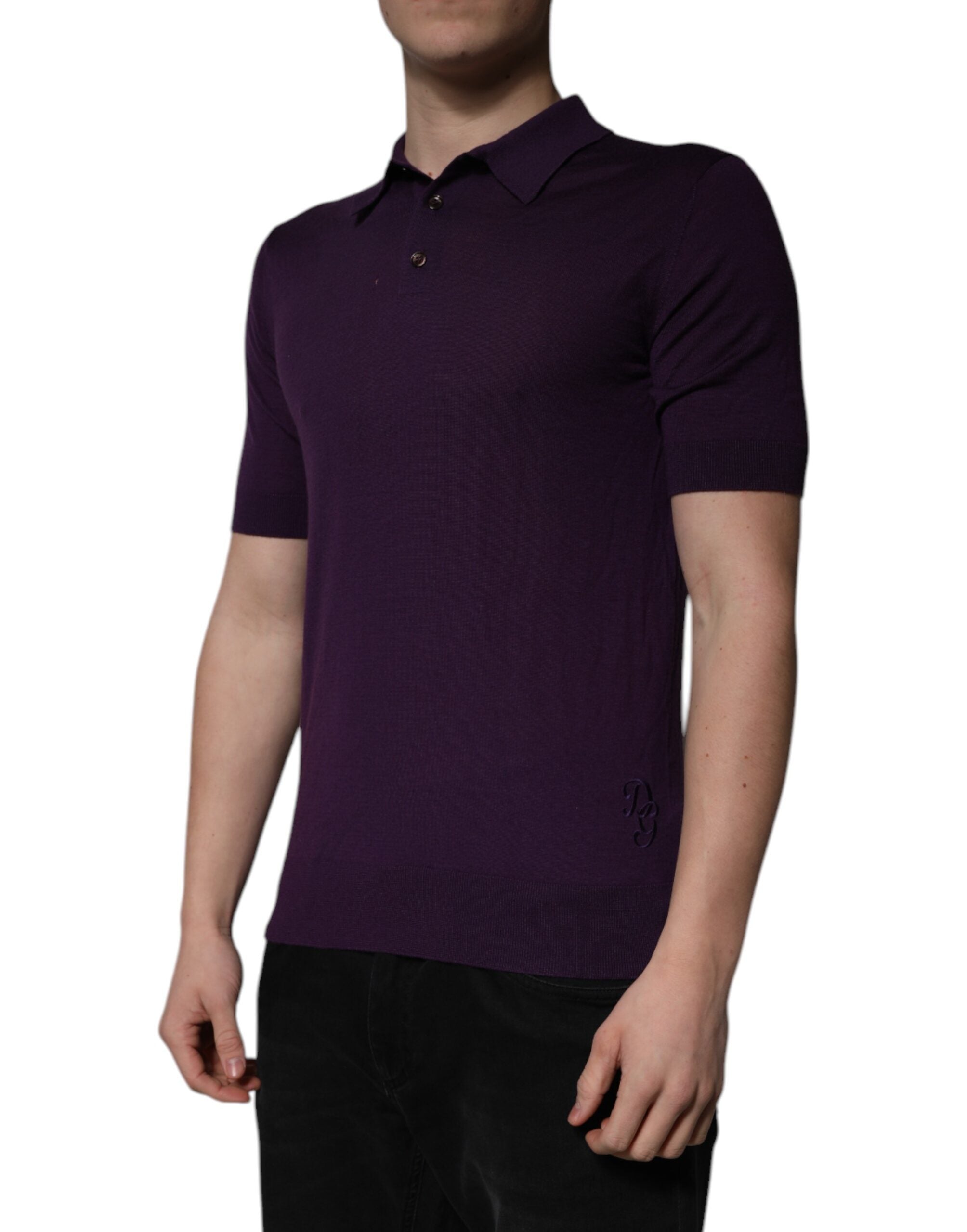 Dolce &amp; Gabbana Violett Cashmere Polo T-shirt med Krage
