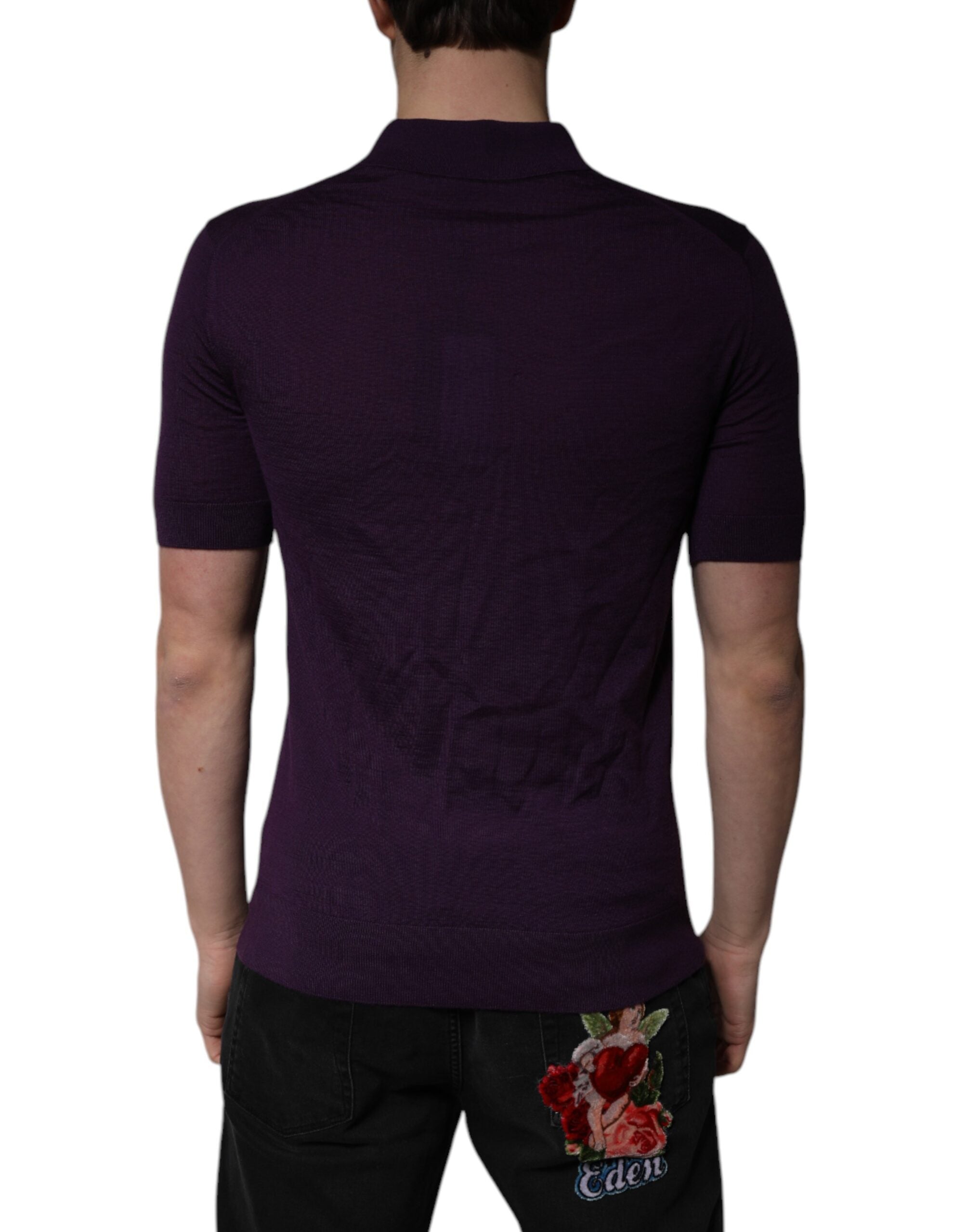 Dolce &amp; Gabbana Violett Cashmere Polo T-shirt med Krage