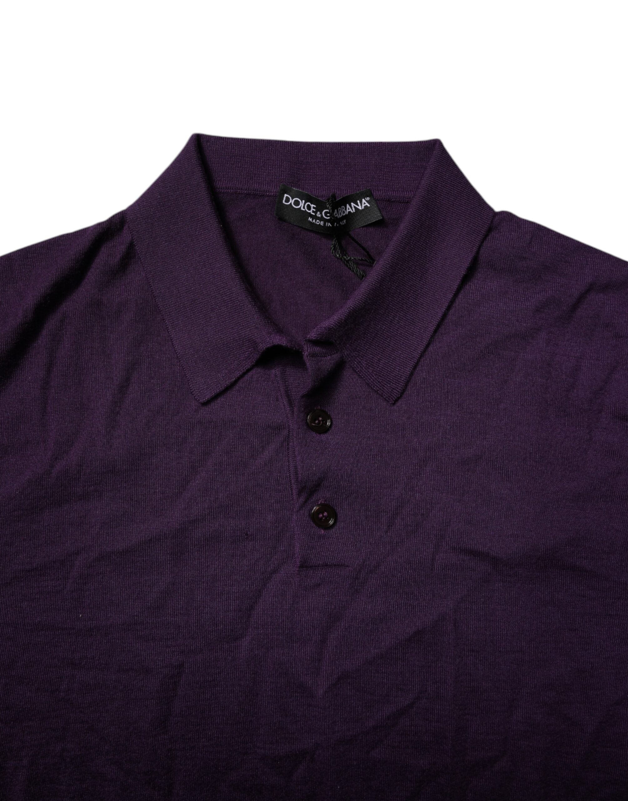 Dolce &amp; Gabbana Violett Cashmere Polo T-shirt med Krage