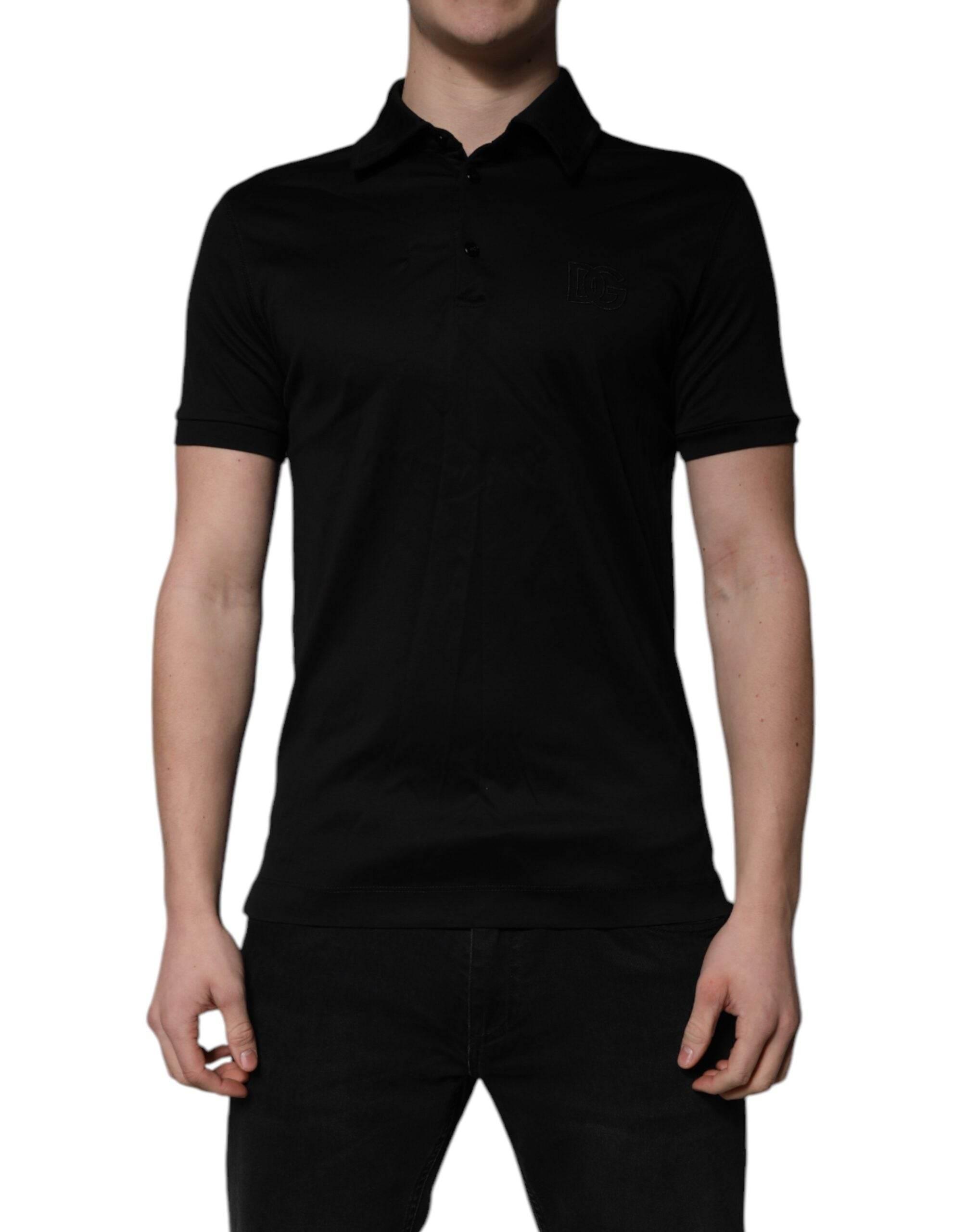 Dolce & Gabbana Black Cotton Collared Polo T-shirt - Hilstor