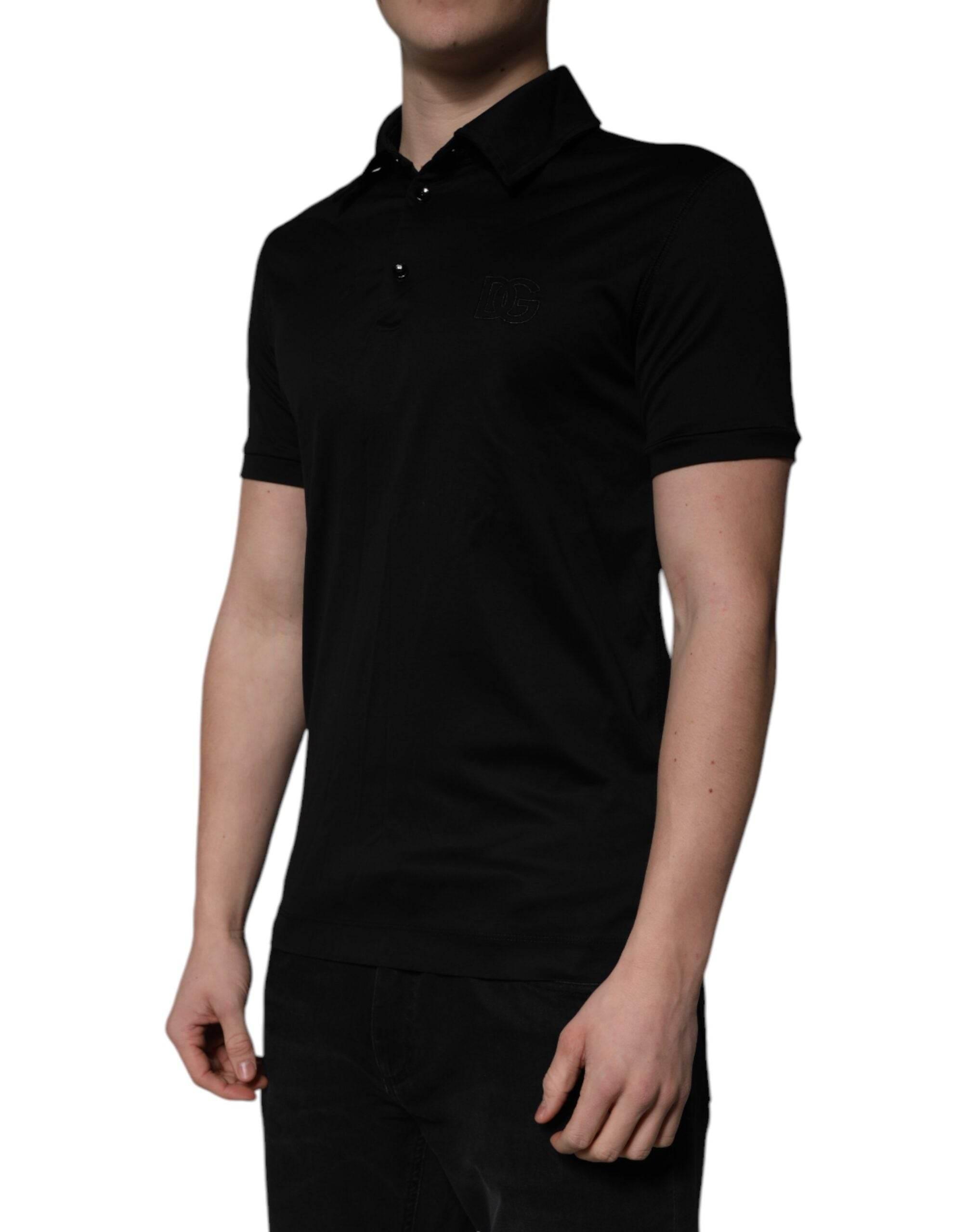 Dolce & Gabbana Black Cotton Collared Polo T-shirt - Hilstor