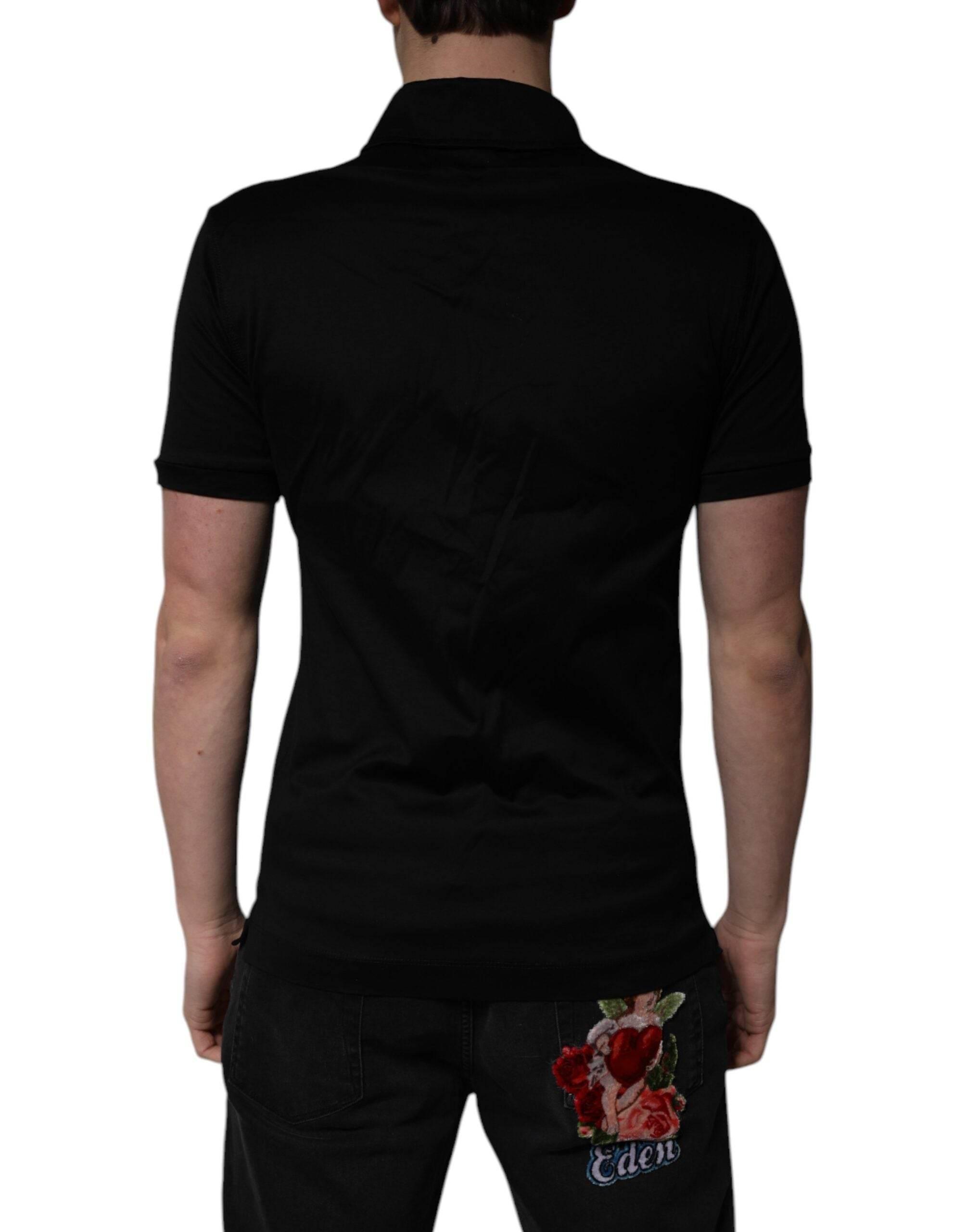 Dolce & Gabbana Black Cotton Collared Polo T-shirt - Hilstor