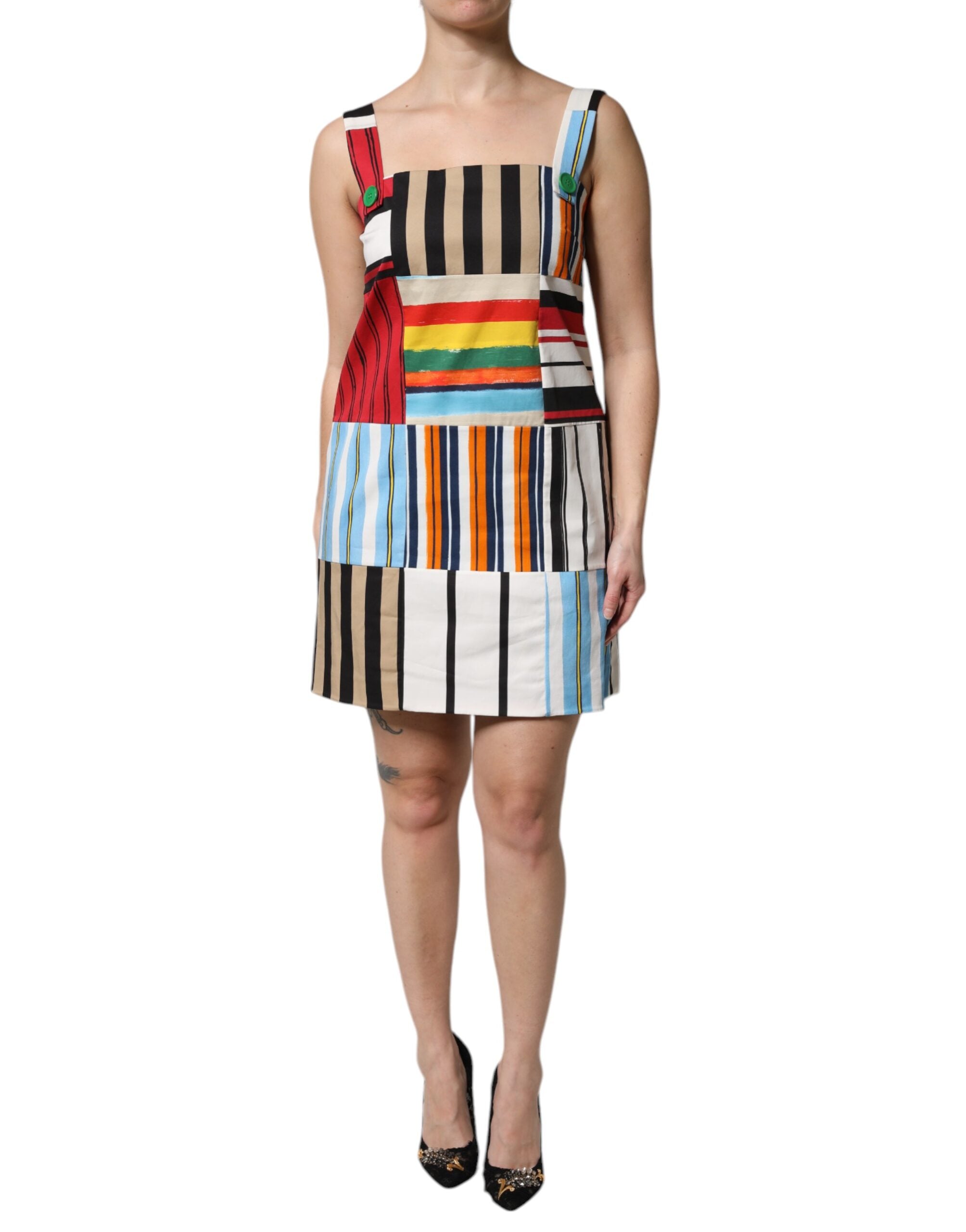 Dolce &amp; Gabbana Multicolor Cotton Stripe Ærmeløs kjole