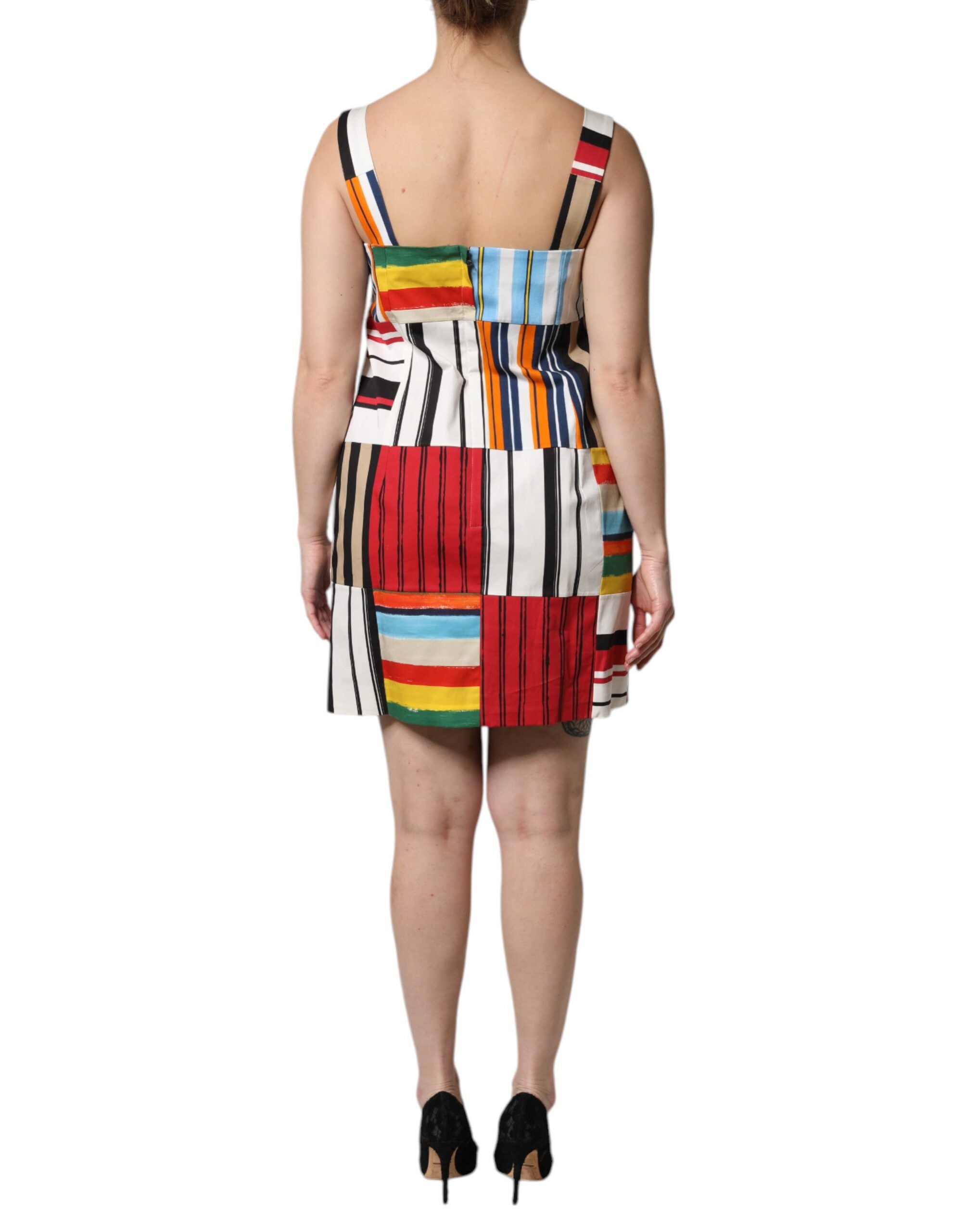 Dolce &amp; Gabbana Multicolor Cotton Stripe Ærmeløs kjole