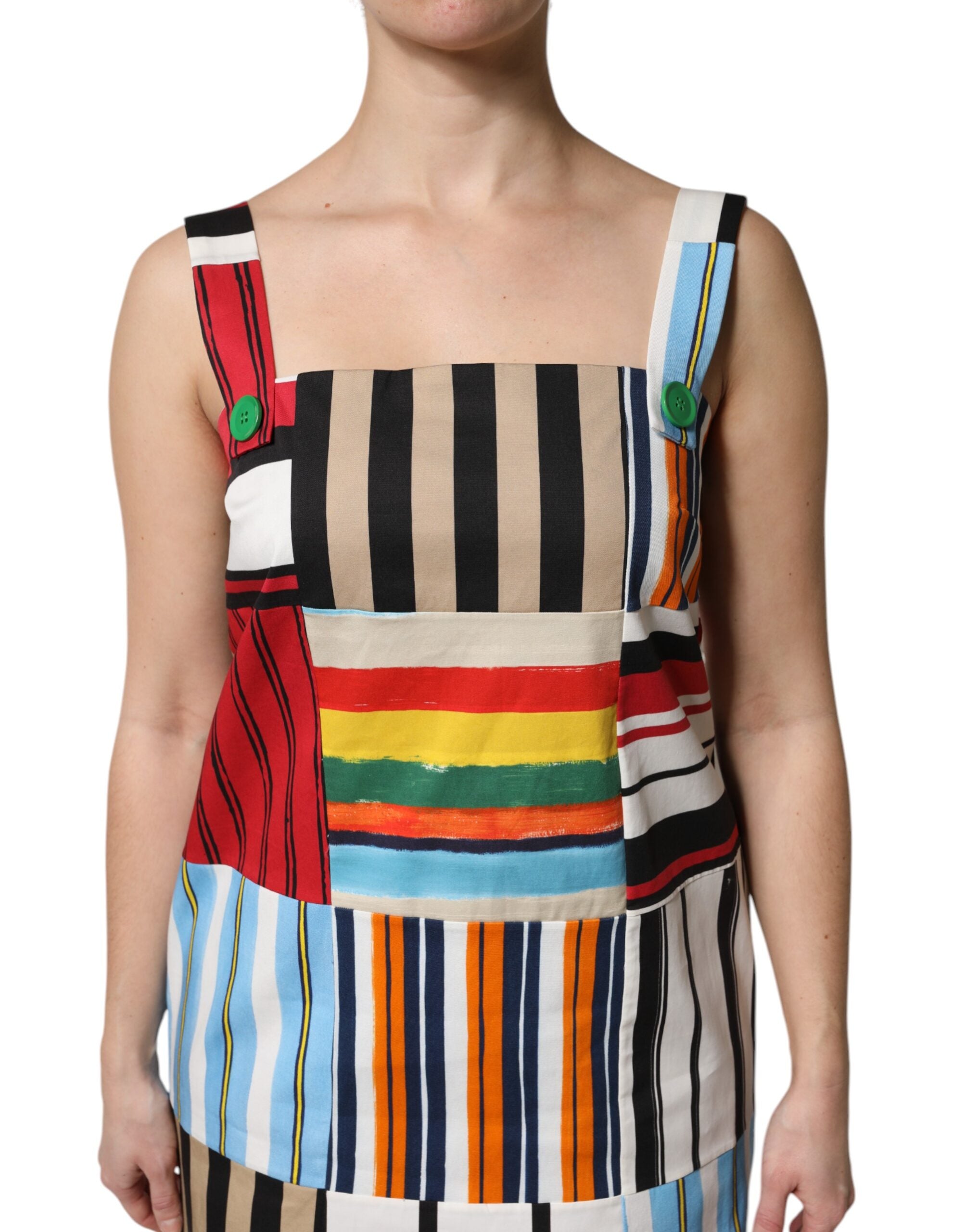 Dolce &amp; Gabbana Multicolor Cotton Stripe Ærmeløs kjole