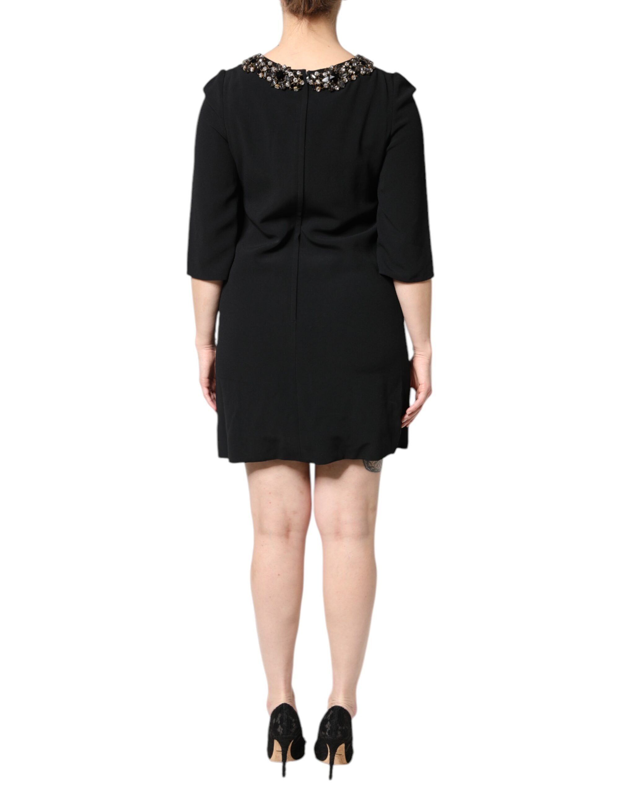Dolce &amp; Gabbana Sort Krystaludsmykket Minikjole med Rund Hals