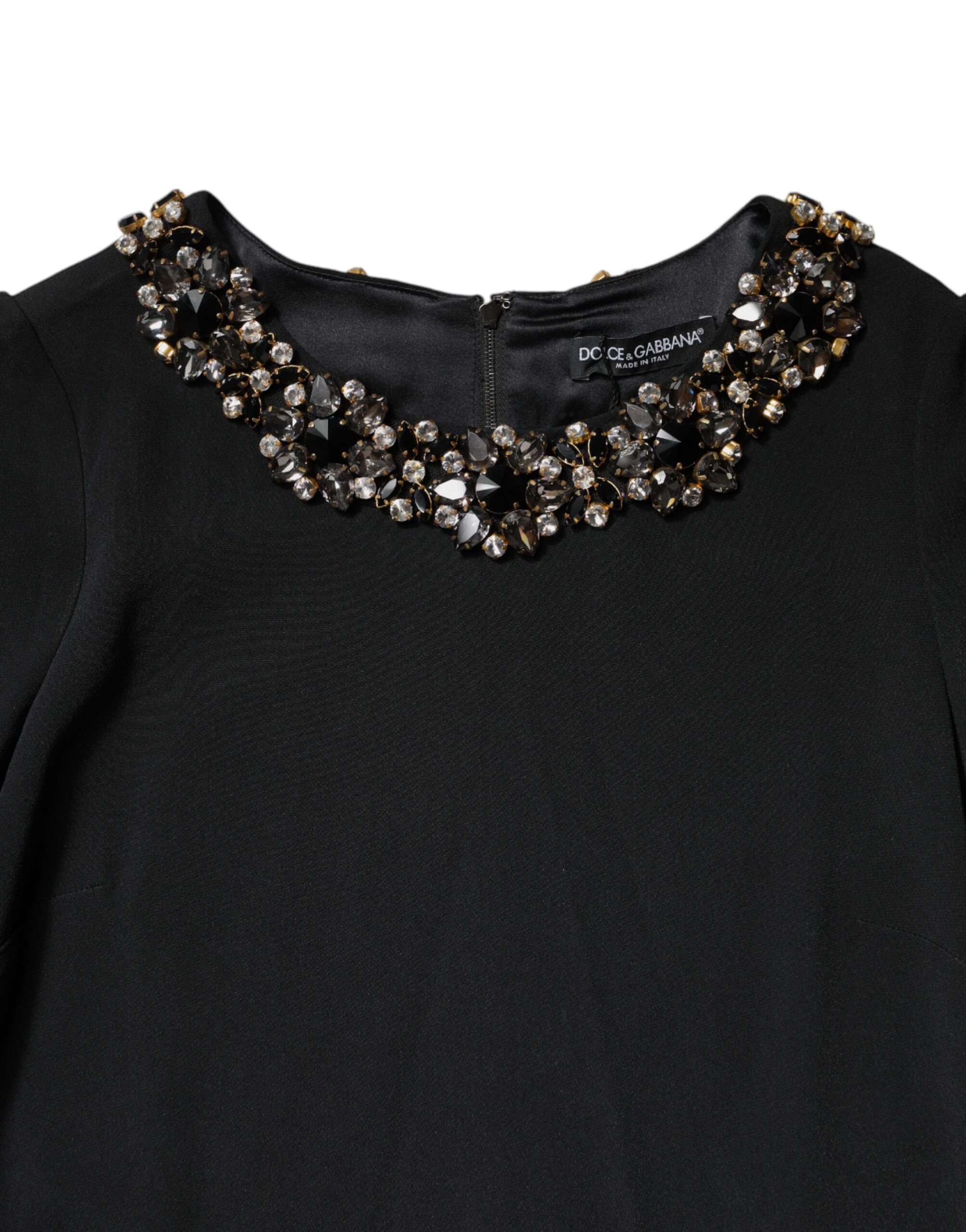 Dolce &amp; Gabbana Sort Krystaludsmykket Minikjole med Rund Hals
