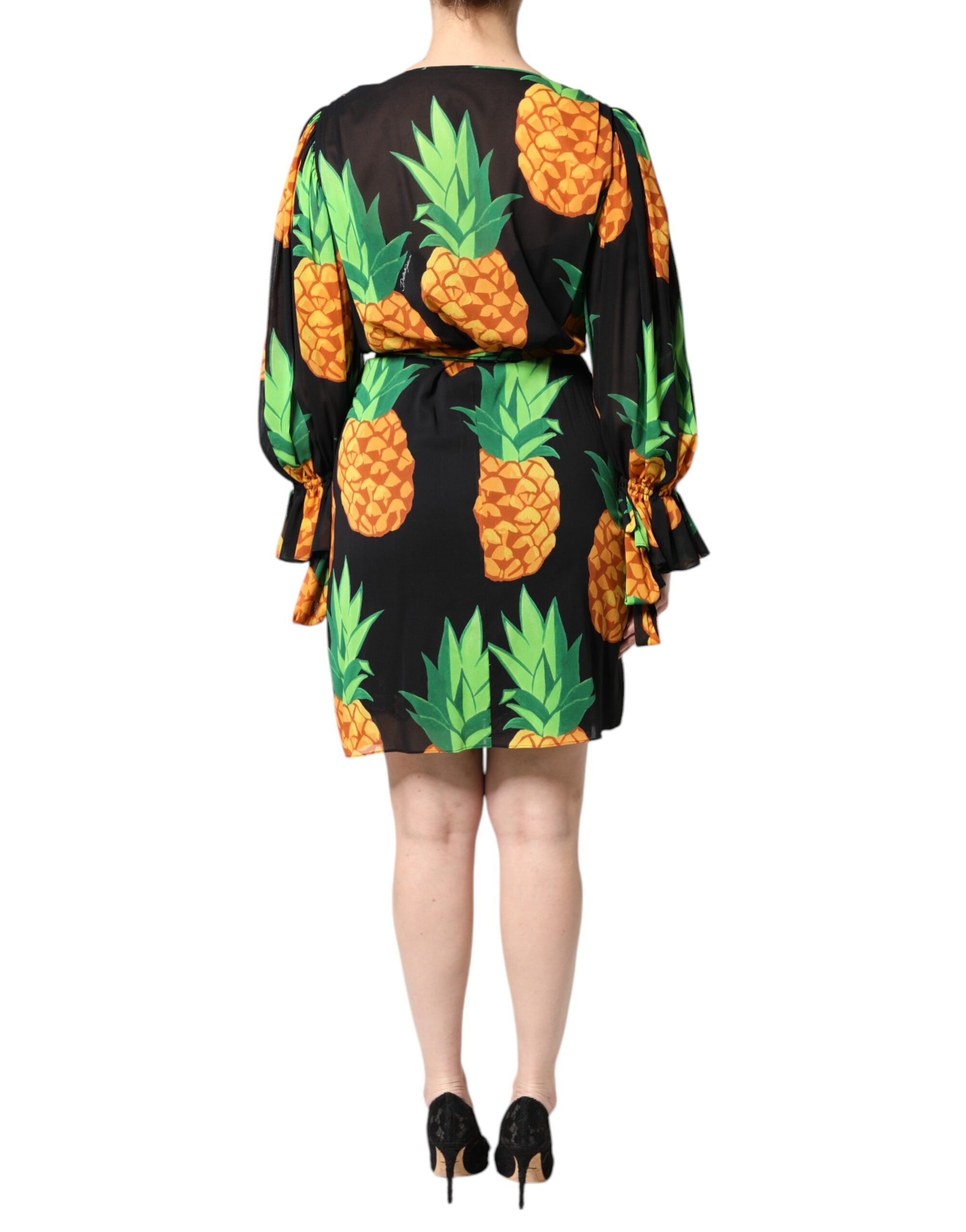 Dolce &amp; Gabbana sort silke ananas draperet omslagskjole