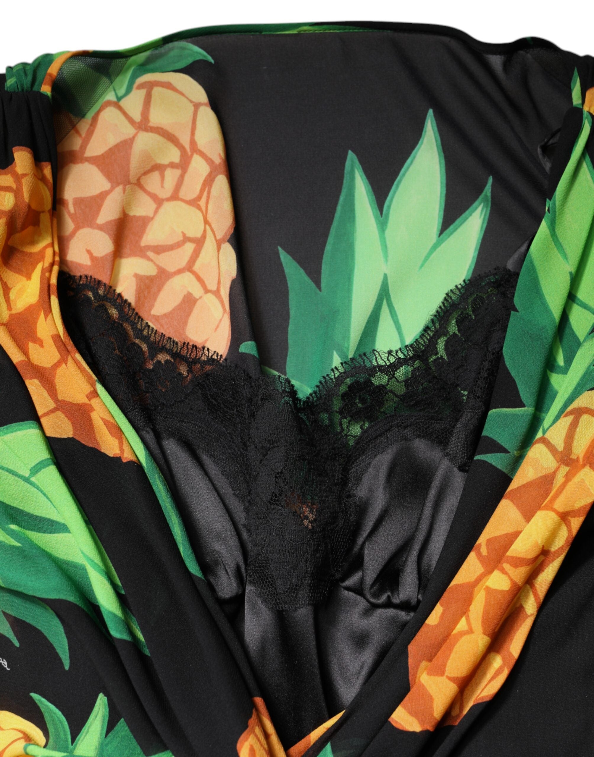 Dolce &amp; Gabbana sort silke ananas draperet omslagskjole