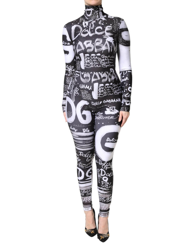 Dolce & Gabbana Black Logo Turtleneck Bodycon Jumpsuit Dress - Hilstor