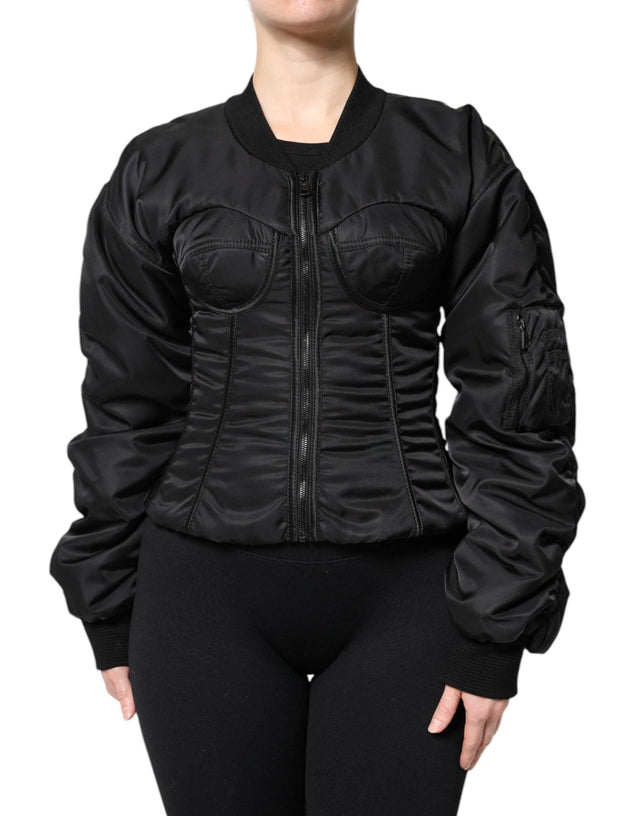 Dolce & Gabbana Black Nylon Full Zip Bustier Corset Jacket - Hilstor