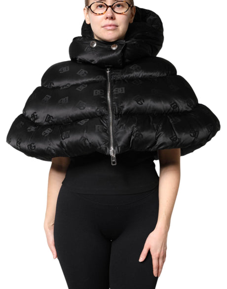Dolce & Gabbana Black Padded Puffer Hooded Full Zip Cropped Jacket - Hilstor