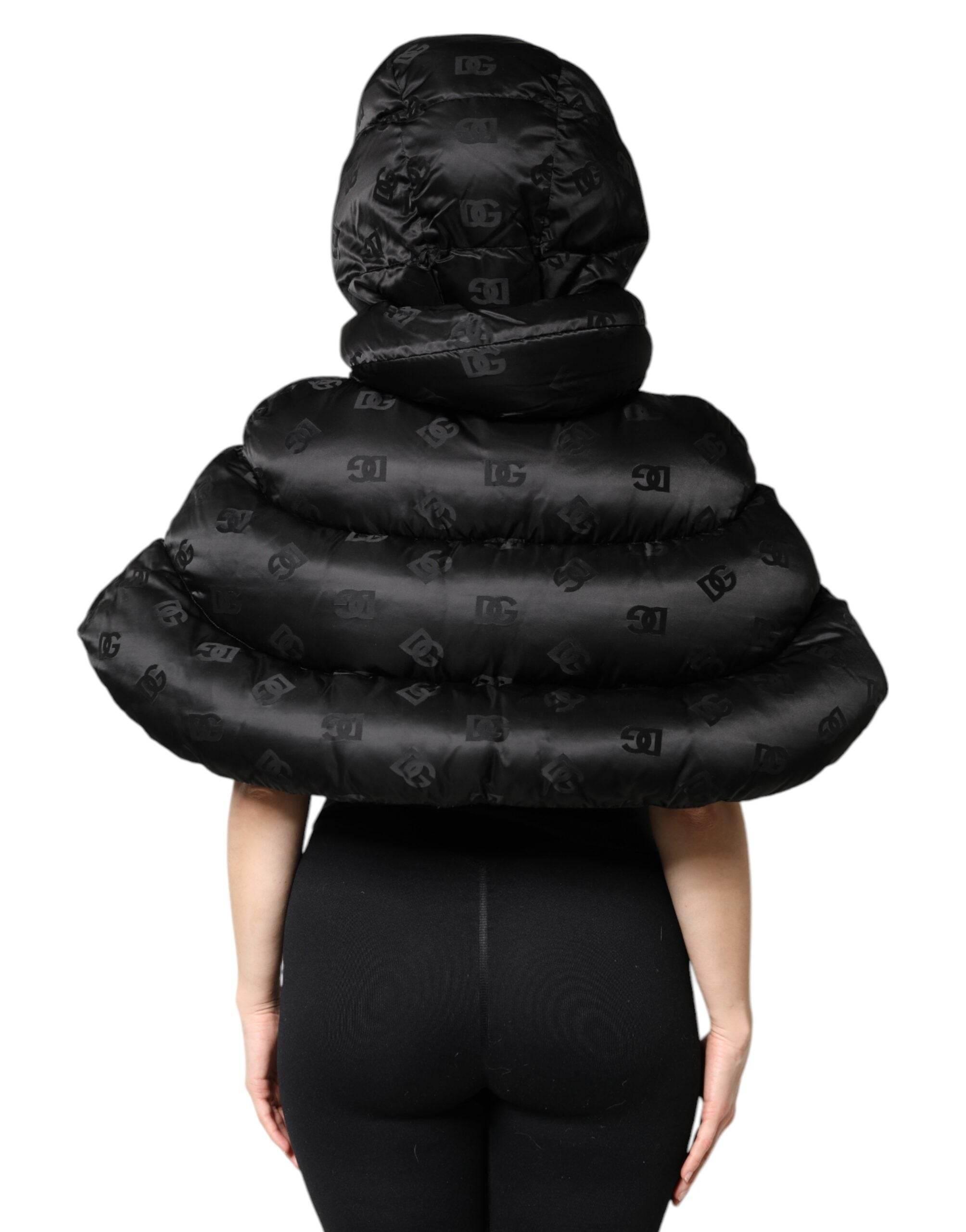 Dolce & Gabbana Black Padded Puffer Hooded Full Zip Cropped Jacket - Hilstor