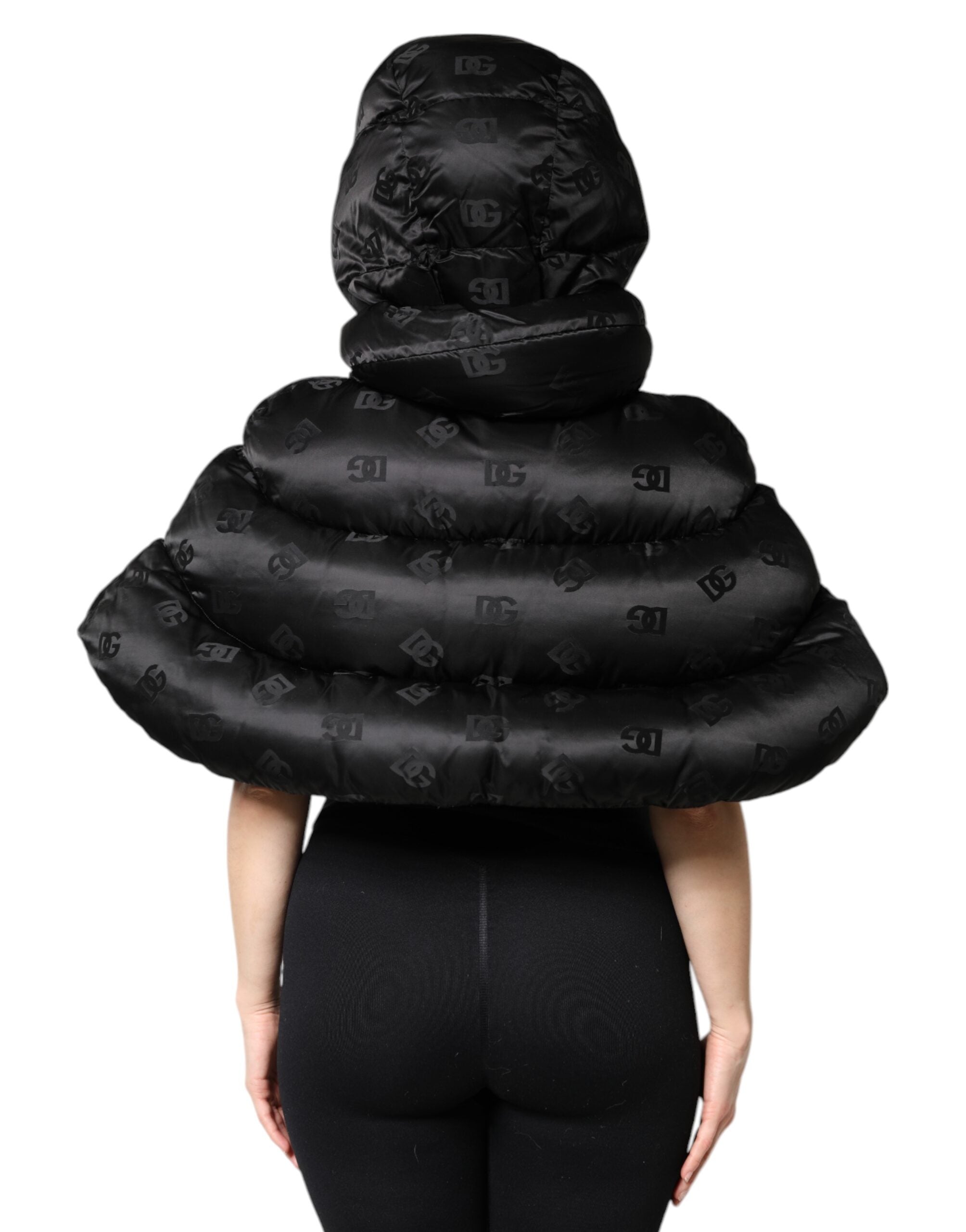 Dolce &amp; Gabbana sort polstret puffer hættejakke med fuld lynlås