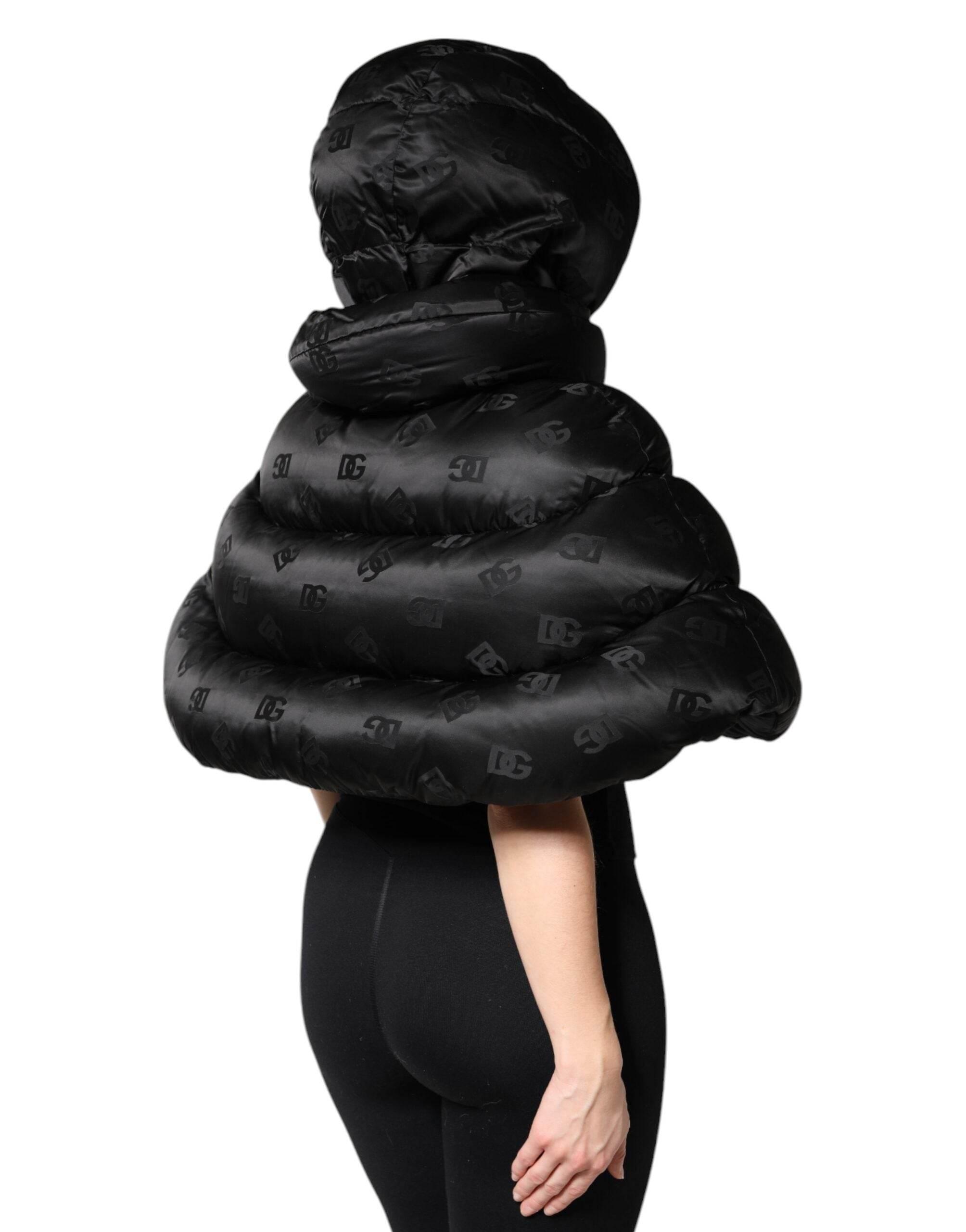 Dolce & Gabbana Black Padded Puffer Hooded Full Zip Cropped Jacket - Hilstor
