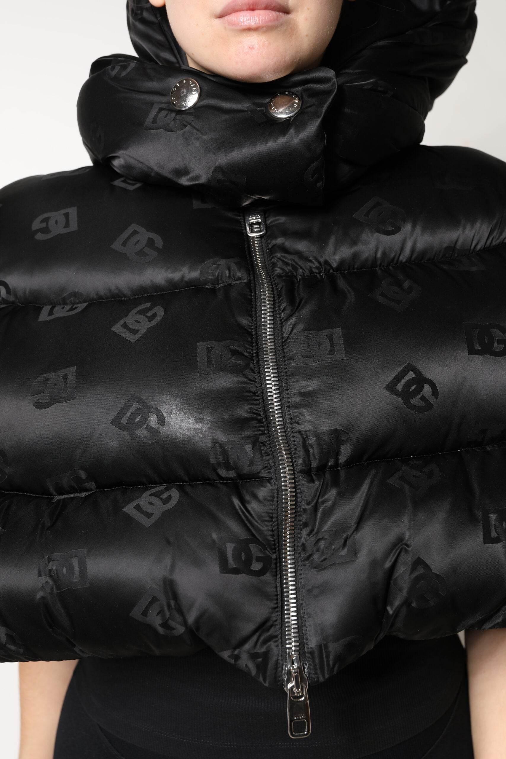 Dolce & Gabbana Black Padded Puffer Hooded Full Zip Cropped Jacket - Hilstor