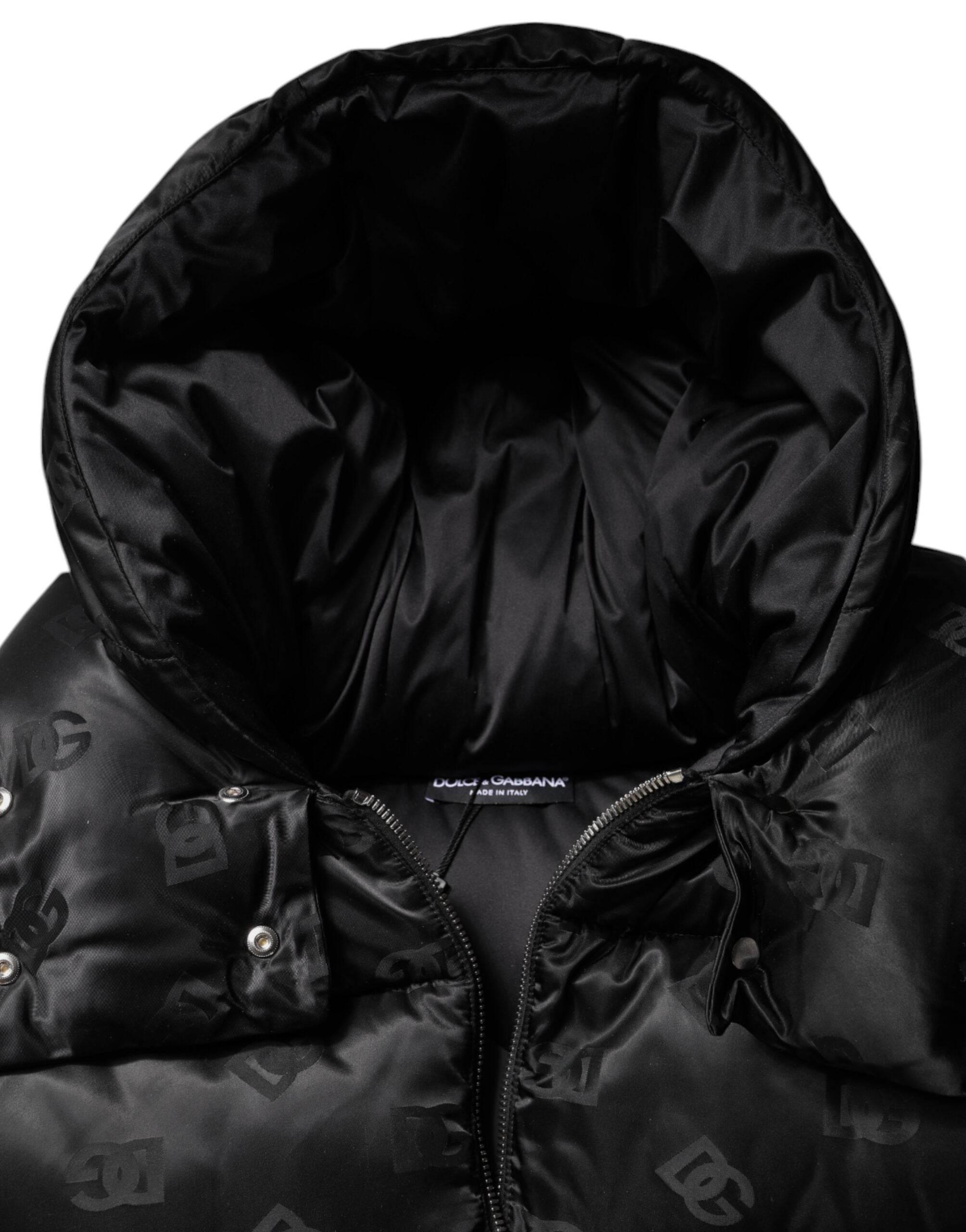 Dolce & Gabbana Black Padded Puffer Hooded Full Zip Cropped Jacket - Hilstor