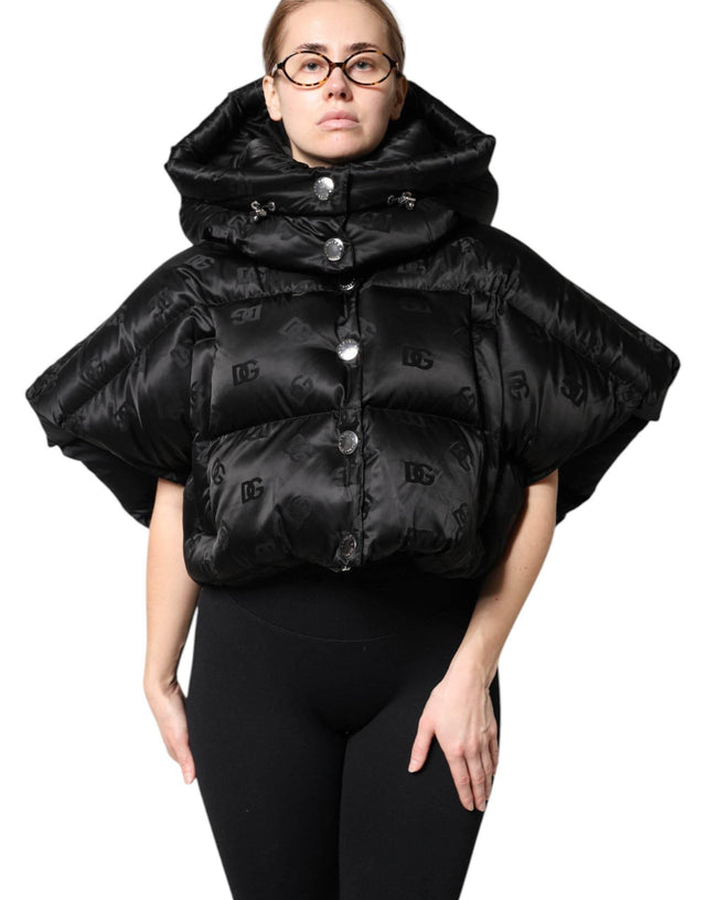 Dolce & Gabbana Black Padded Puffer Hooded Full Zip Cropped Jacket - Hilstor