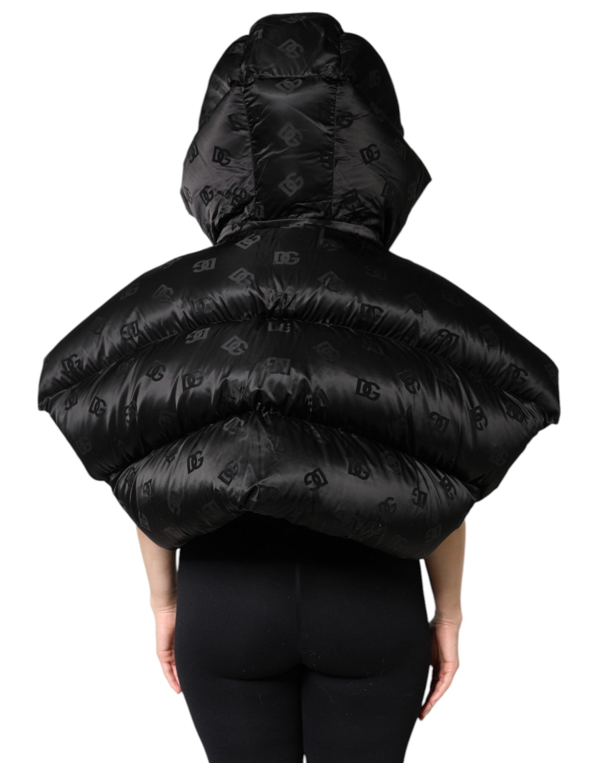 Dolce &amp; Gabbana sort polstret puffer hættejakke med fuld lynlås