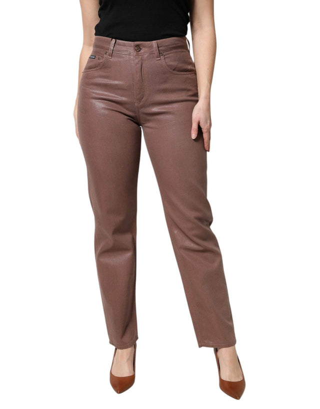Dolce & Gabbana Brown Cotton High Waist Tapered Denim Jeans - Hilstor