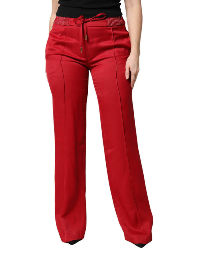 Dolce & Gabbana Red Viscose Straight Fit Pants - Hilstor