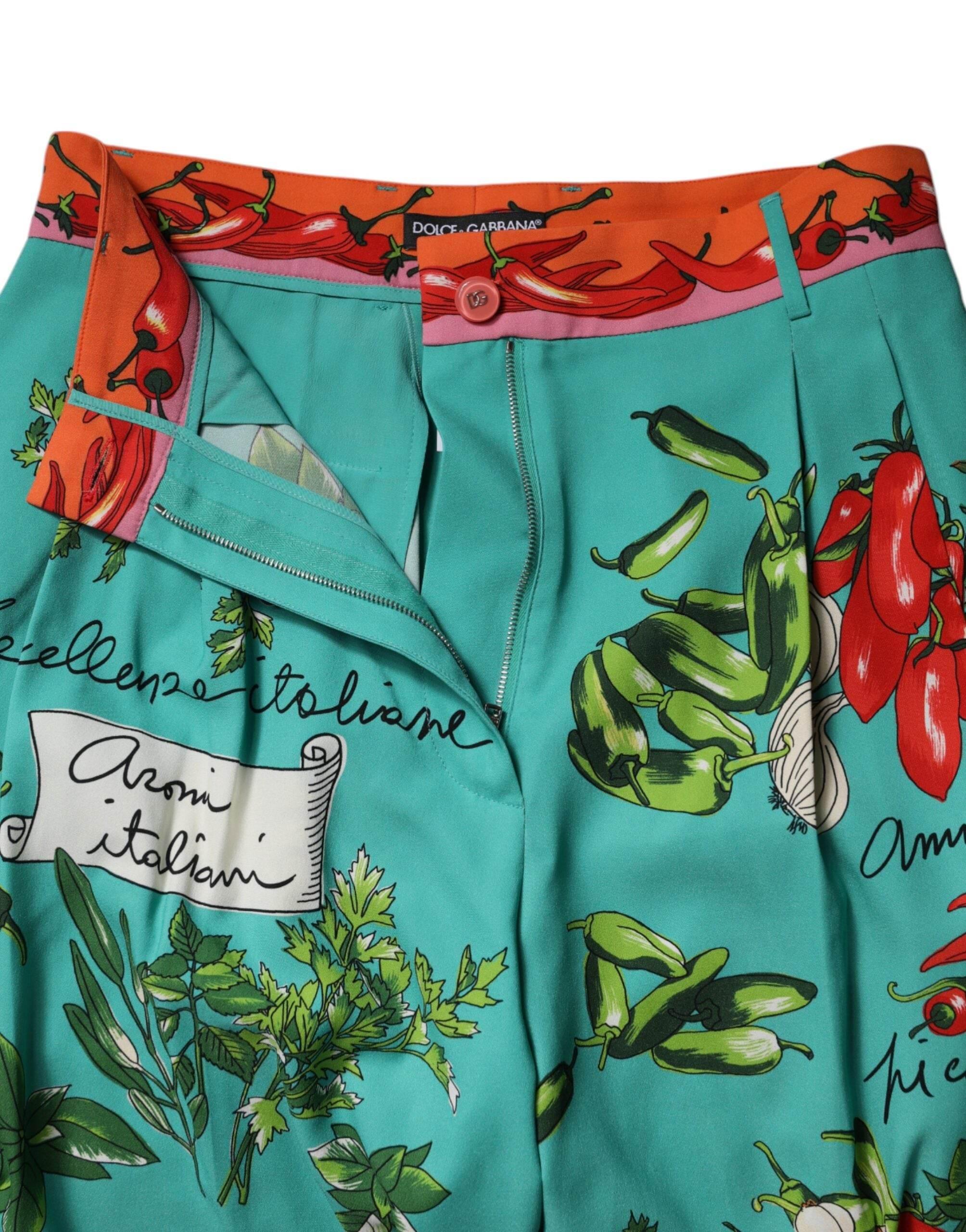 Dolce & Gabbana Green Silk Printed Straight Pants - Hilstor