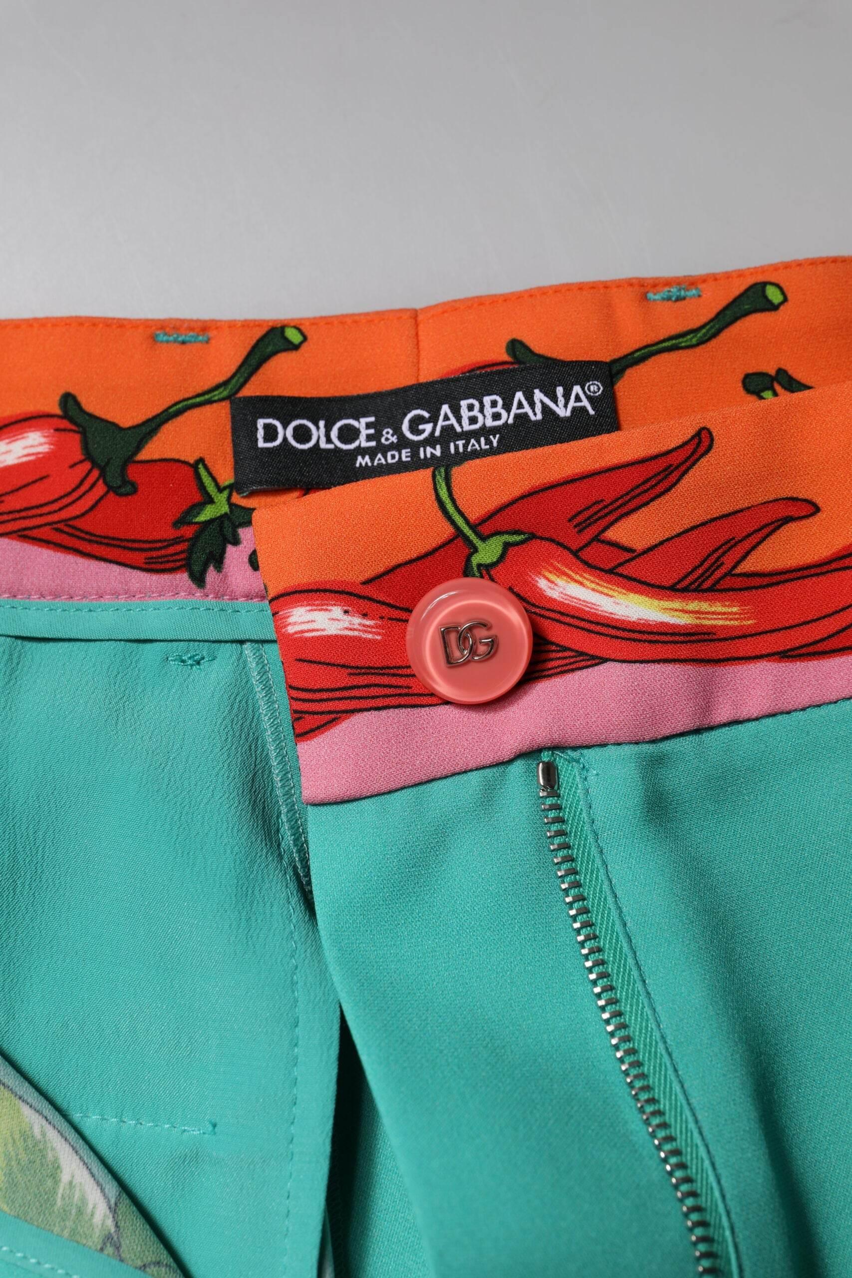 Dolce & Gabbana Green Silk Printed Straight Pants - Hilstor