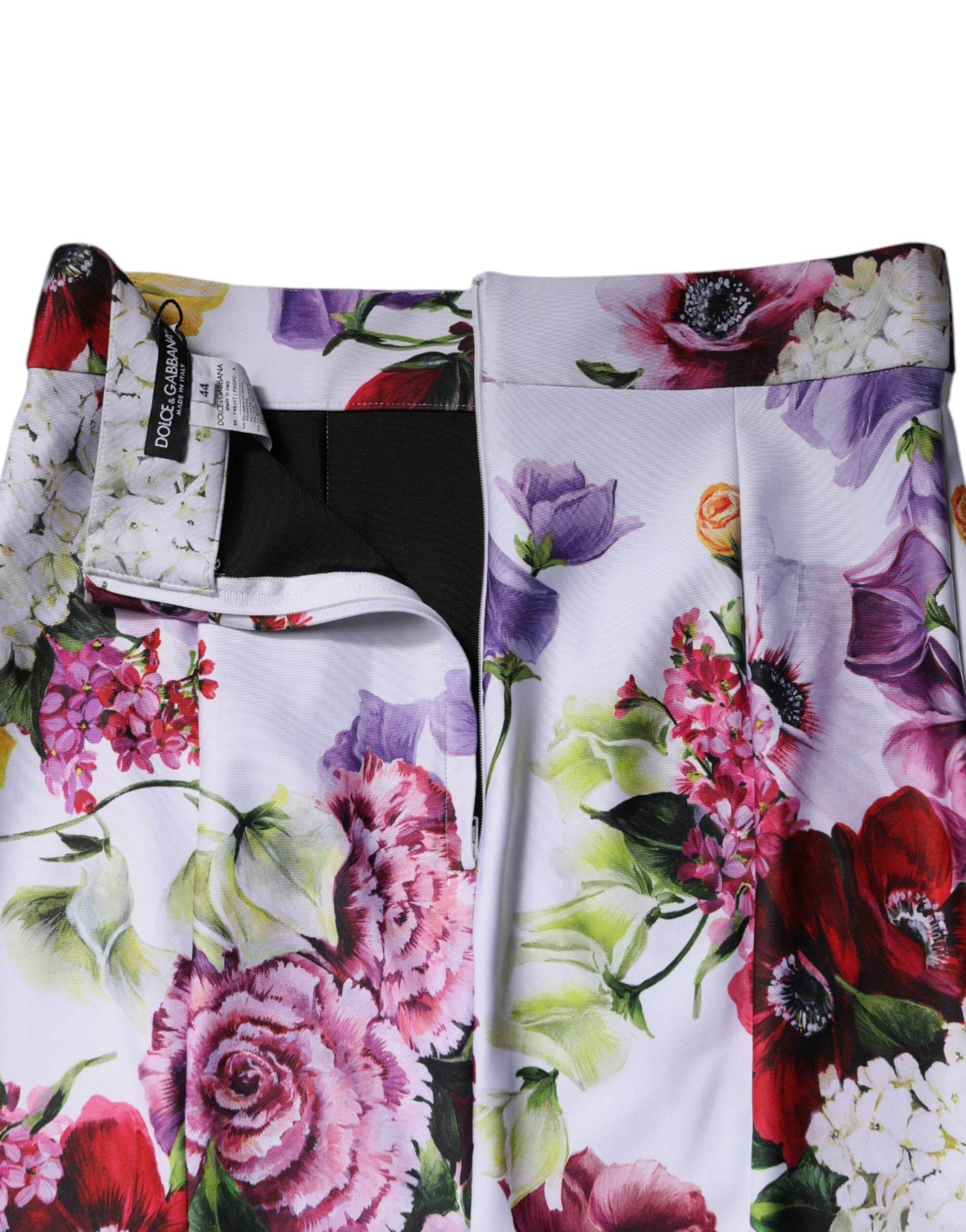 Dolce & Gabbana White Nylon Floral Pencil Cut Midi Skirt - Hilstor