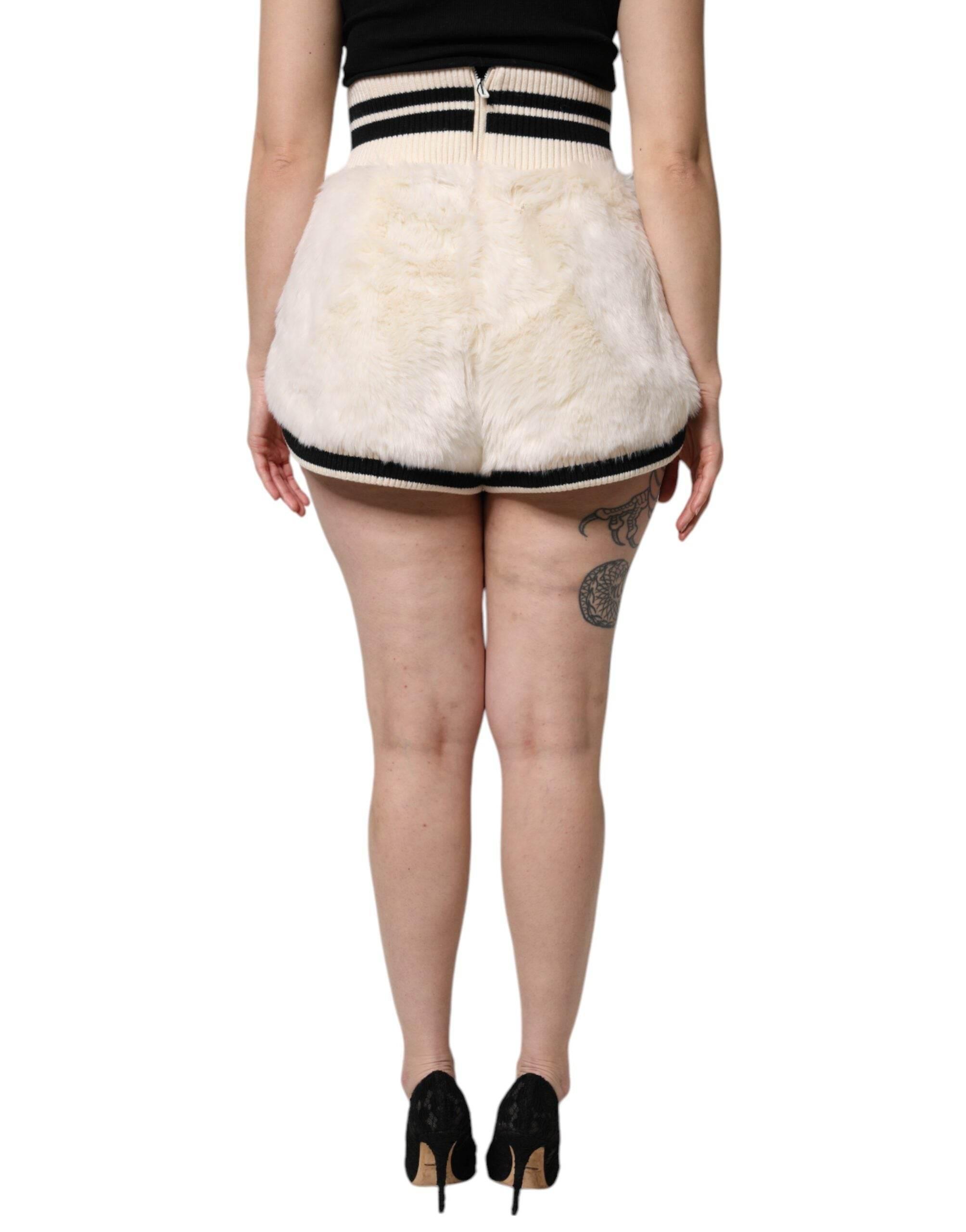 Dolce & Gabbana White Faux Fur High Waisted Hot Pants Short - Hilstor
