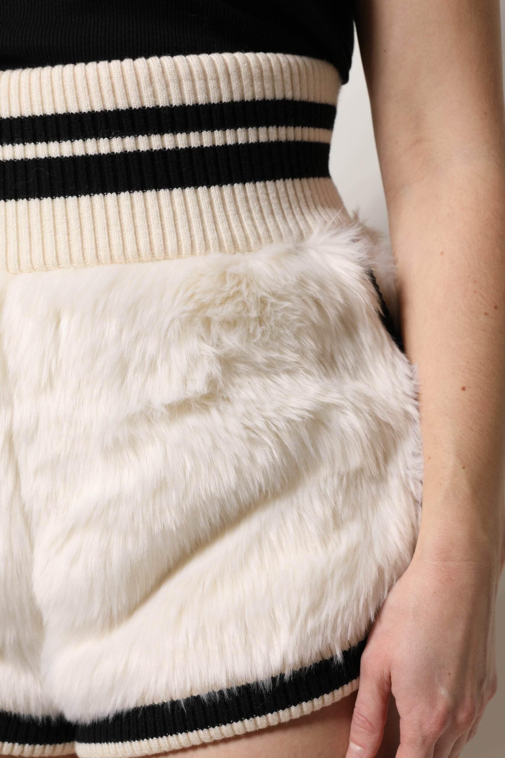 Dolce & Gabbana White Faux Fur High Waisted Hot Pants Short - Hilstor