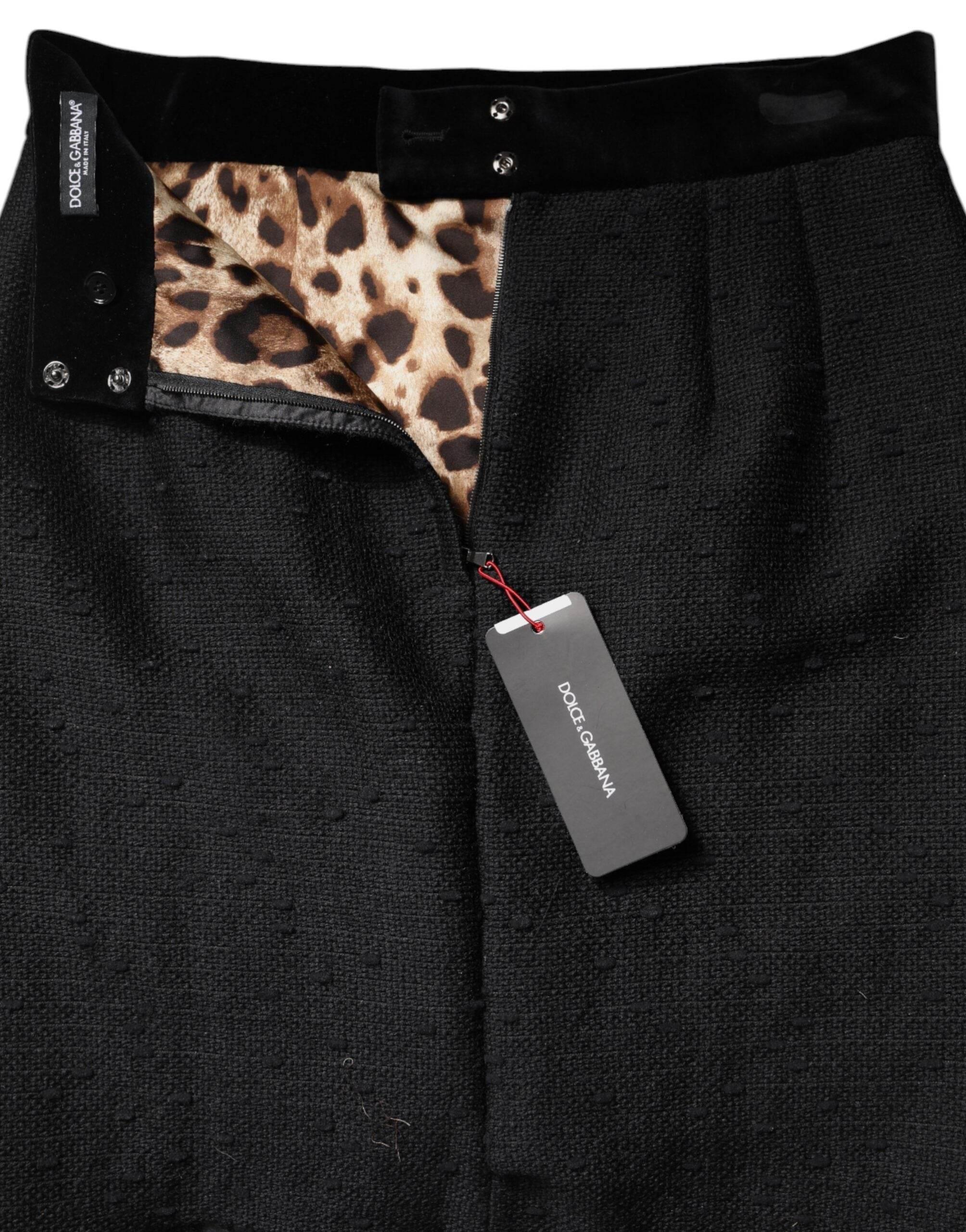 Dolce & Gabbana Black Wool Fringe High Waist Pencil Mini Skirt - Hilstor